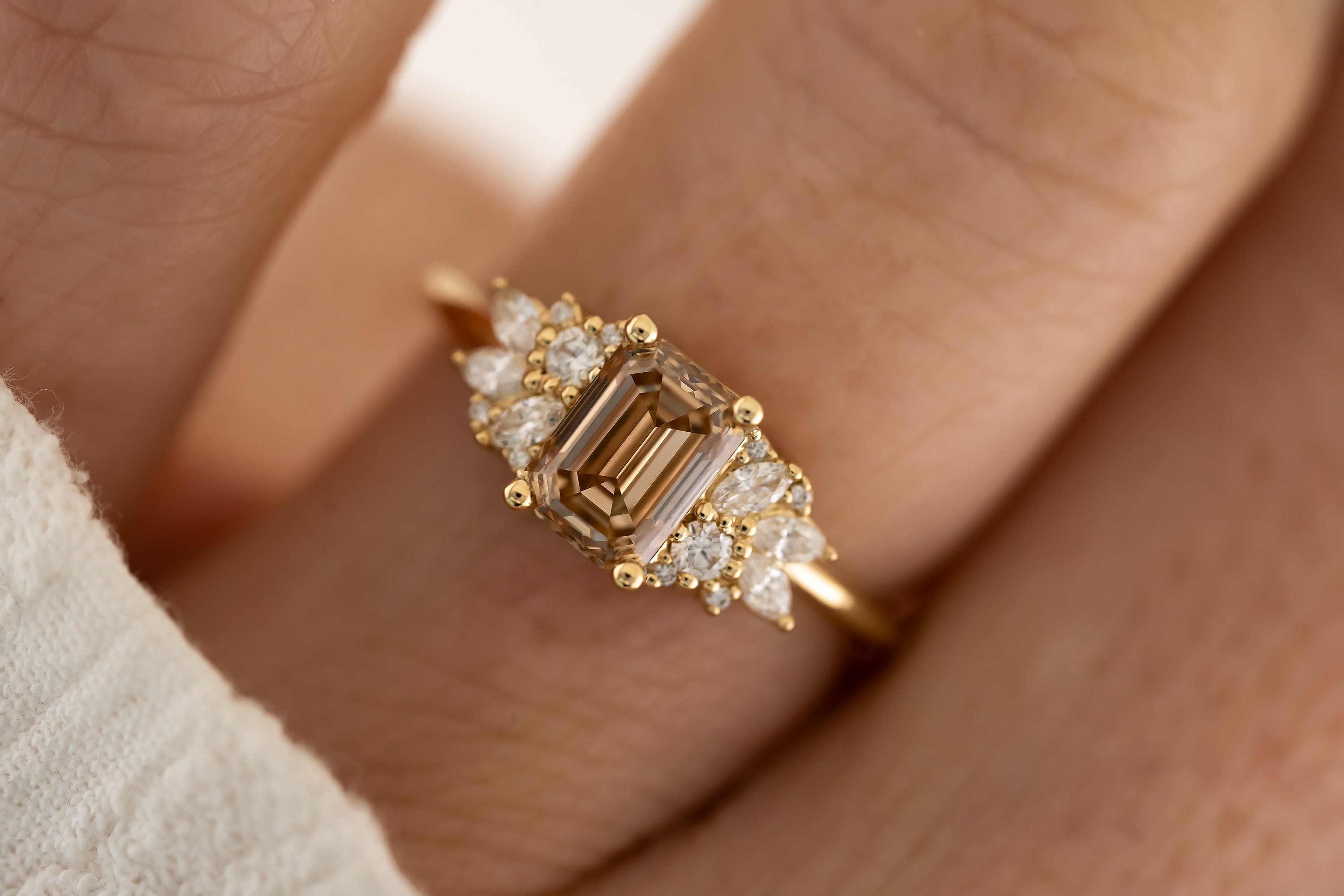 The Rosalie 1.46 CT Emerald Cut Champagne Diamond Ring - Lavender Creek Gems