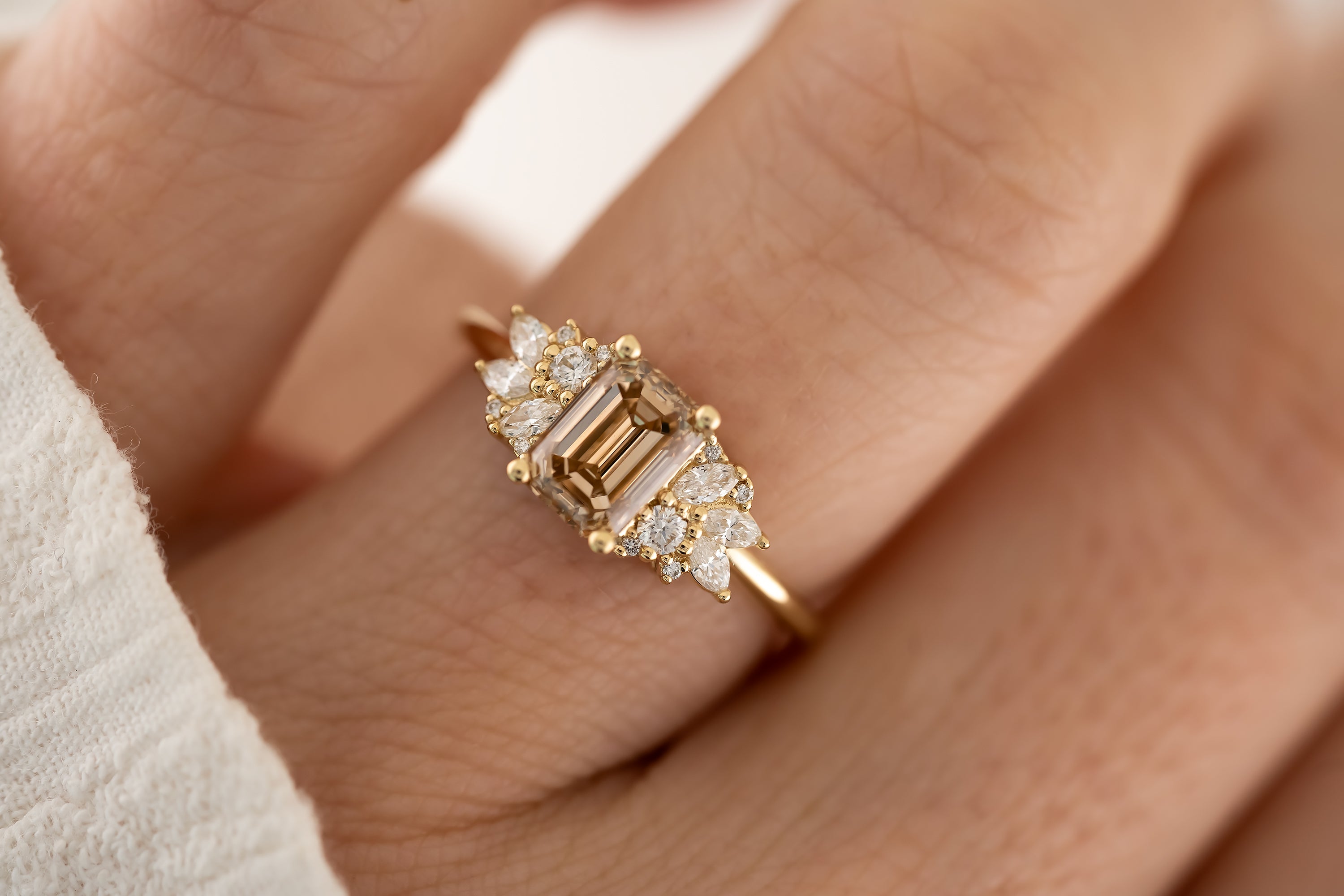 The Rosalie 1.46 CT Emerald Cut Champagne Diamond Ring - Lavender Creek Gems