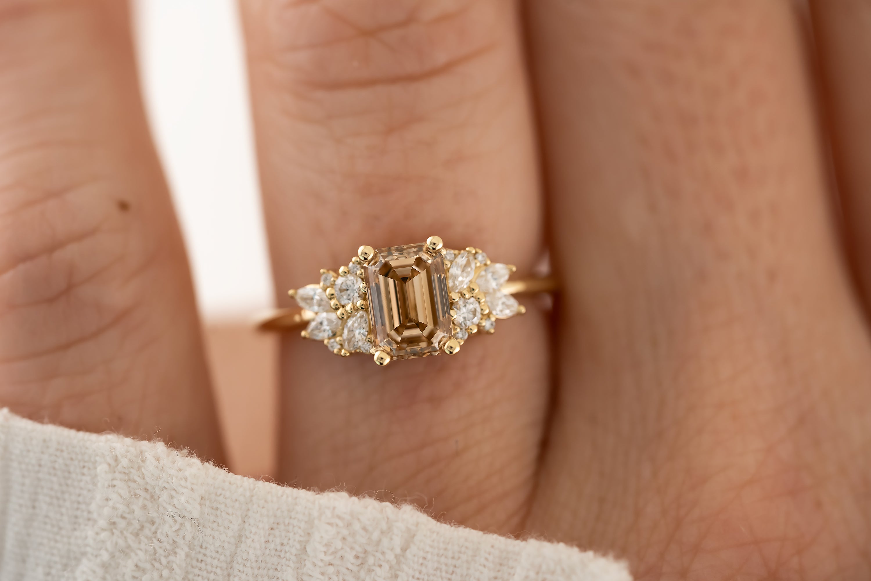 The Rosalie 1.46 CT Emerald Cut Champagne Diamond Ring - Lavender Creek Gems