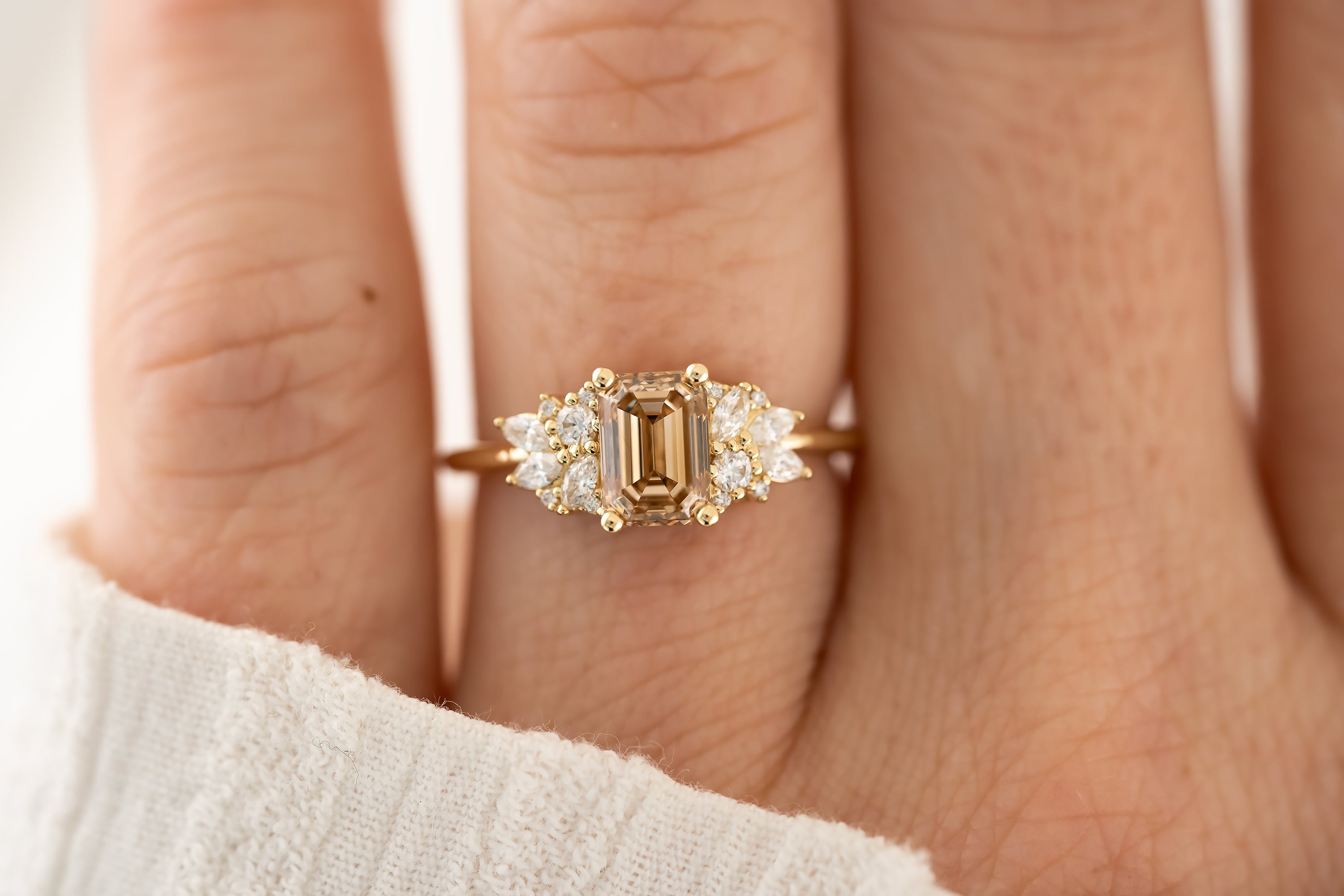 The Rosalie 1.46 CT Emerald Cut Champagne Diamond Ring - Lavender Creek Gems