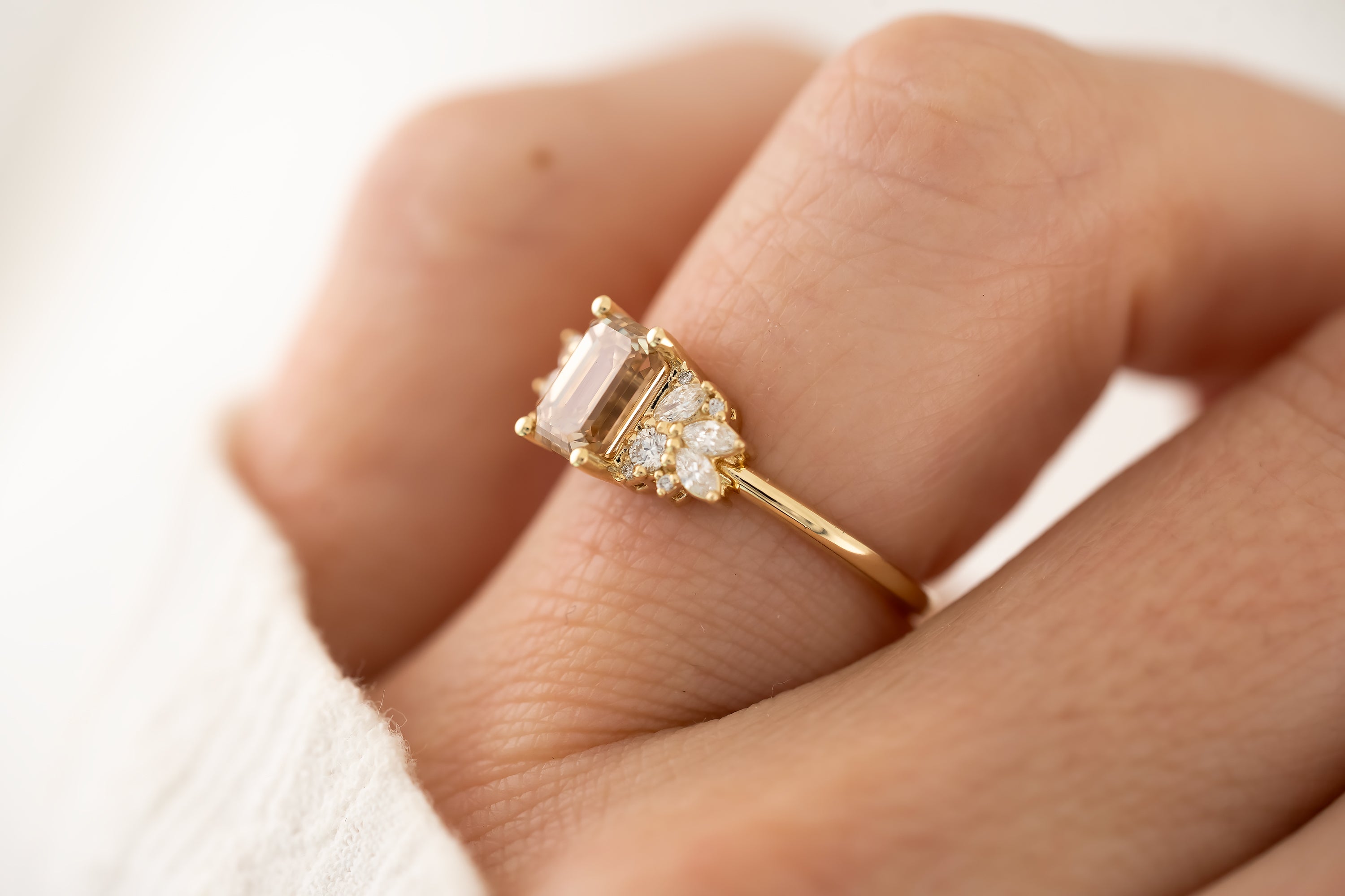 The Rosalie 1.46 CT Emerald Cut Champagne Diamond Ring - Lavender Creek Gems