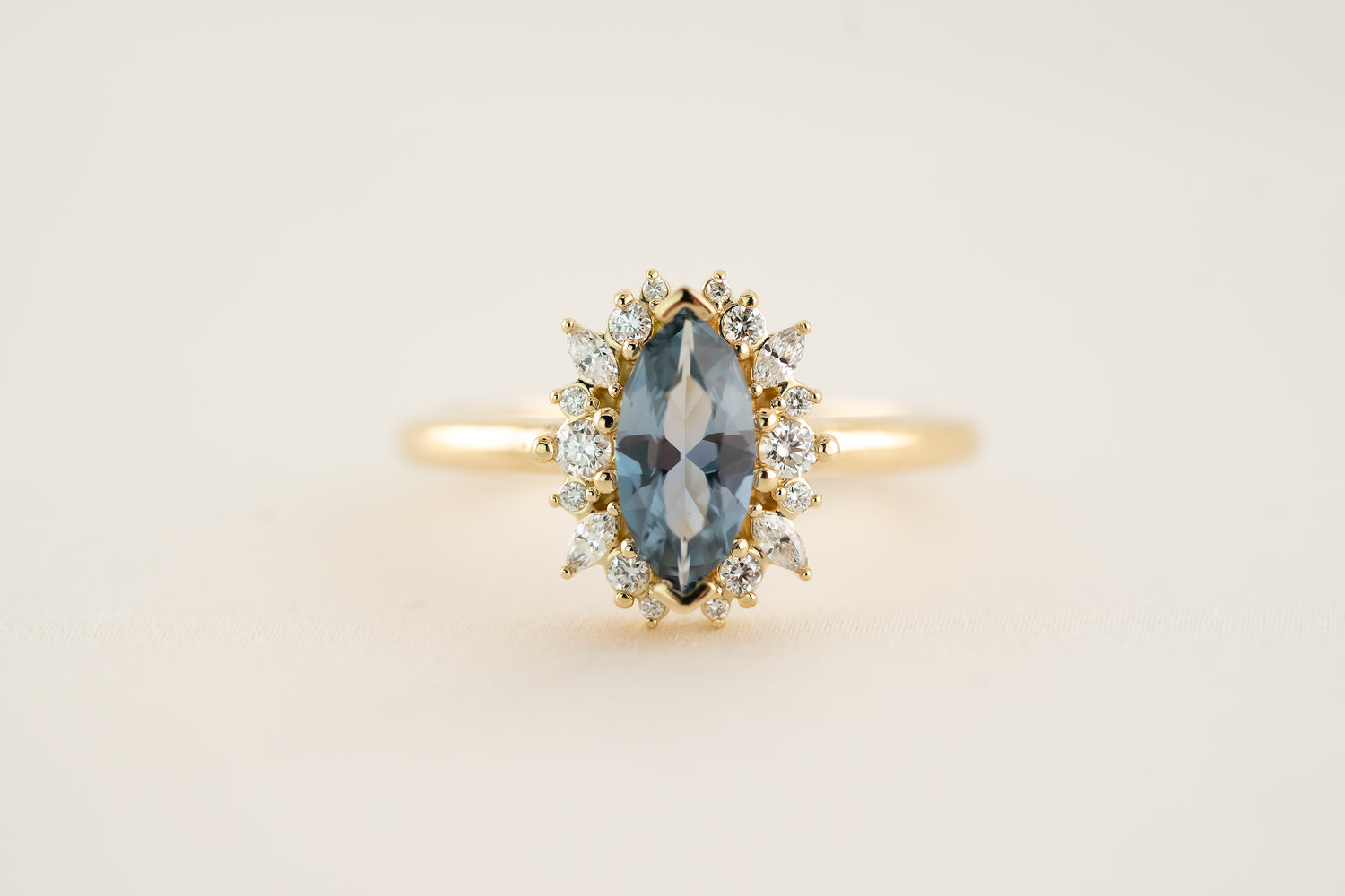 The Eleanor 0.82 CT Marquise Blue Sapphire Ring - Lavender Creek Gems