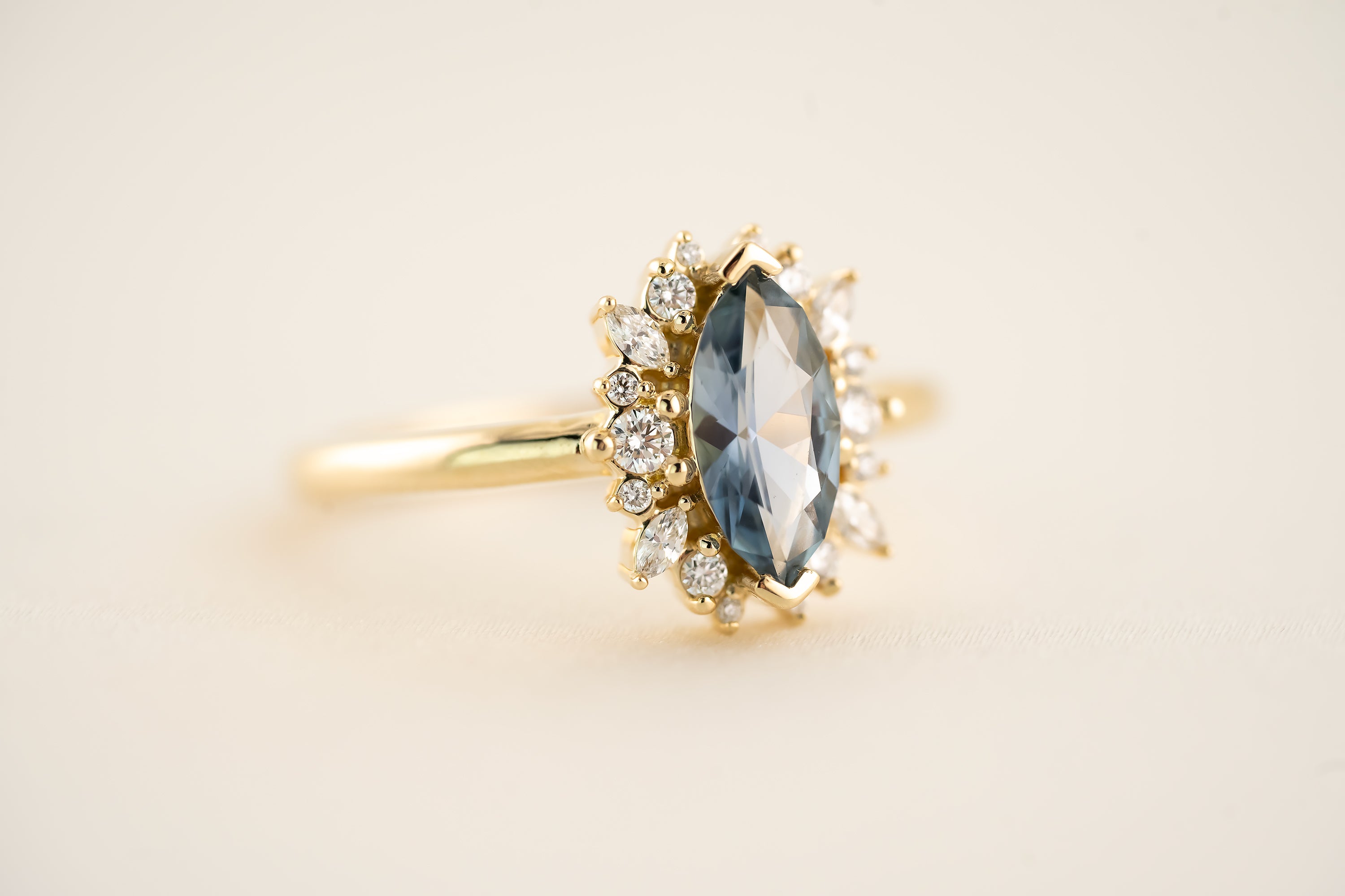 The Eleanor 0.82 CT Marquise Blue Sapphire Ring - Lavender Creek Gems