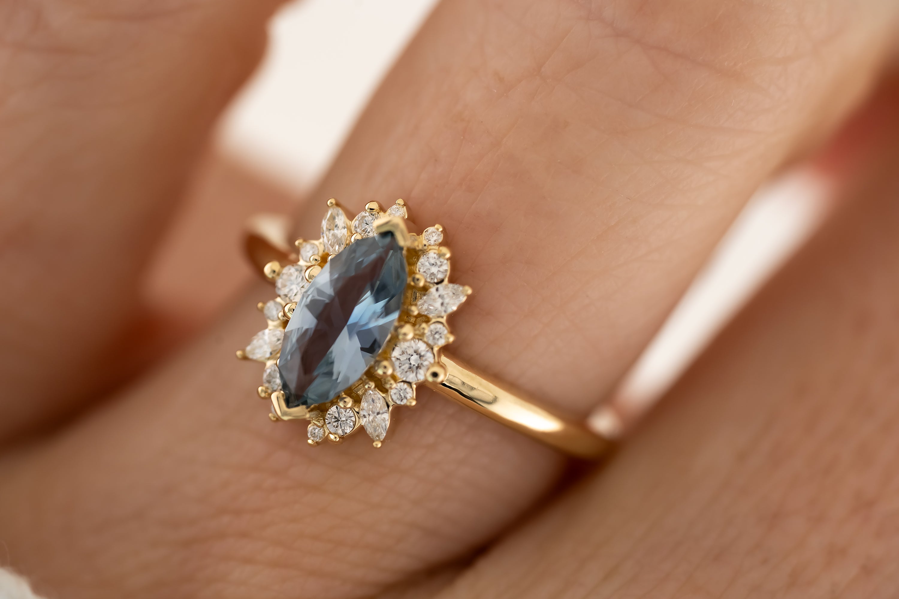 The Eleanor 0.82 CT Marquise Blue Sapphire Ring - Lavender Creek Gems
