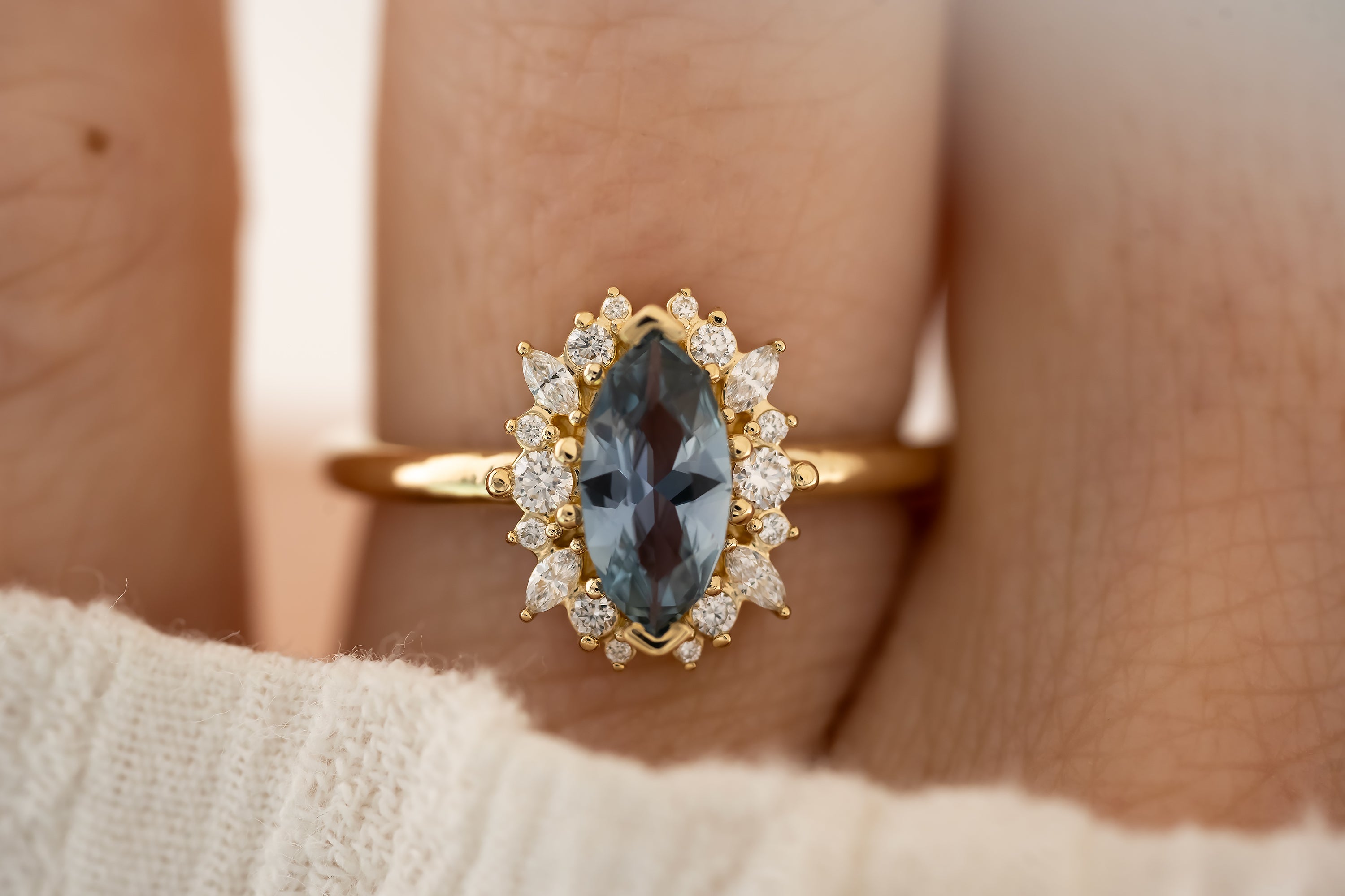 The Eleanor 0.82 CT Marquise Blue Sapphire Ring - Lavender Creek Gems
