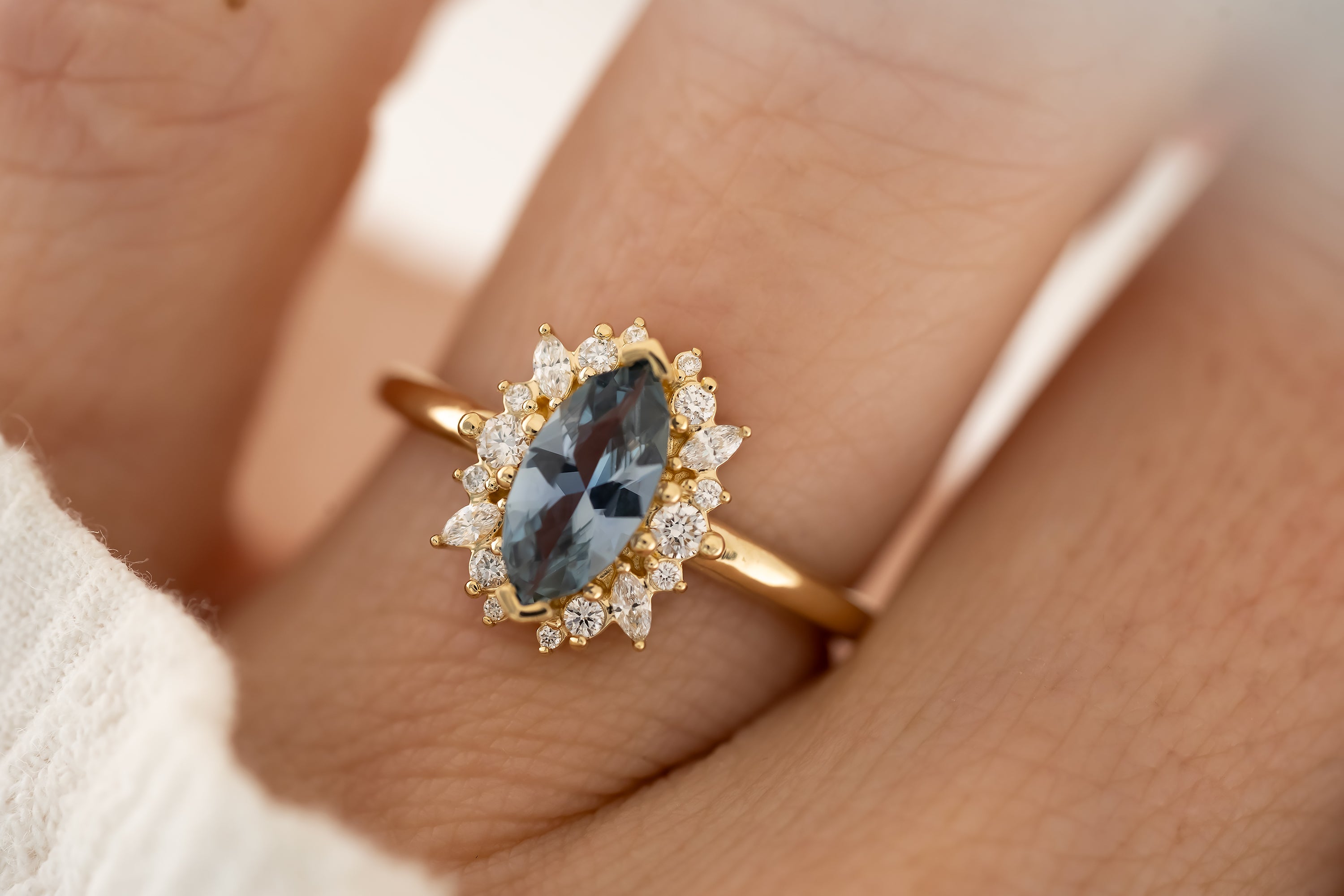 The Eleanor 0.82 CT Marquise Blue Sapphire Ring - Lavender Creek Gems