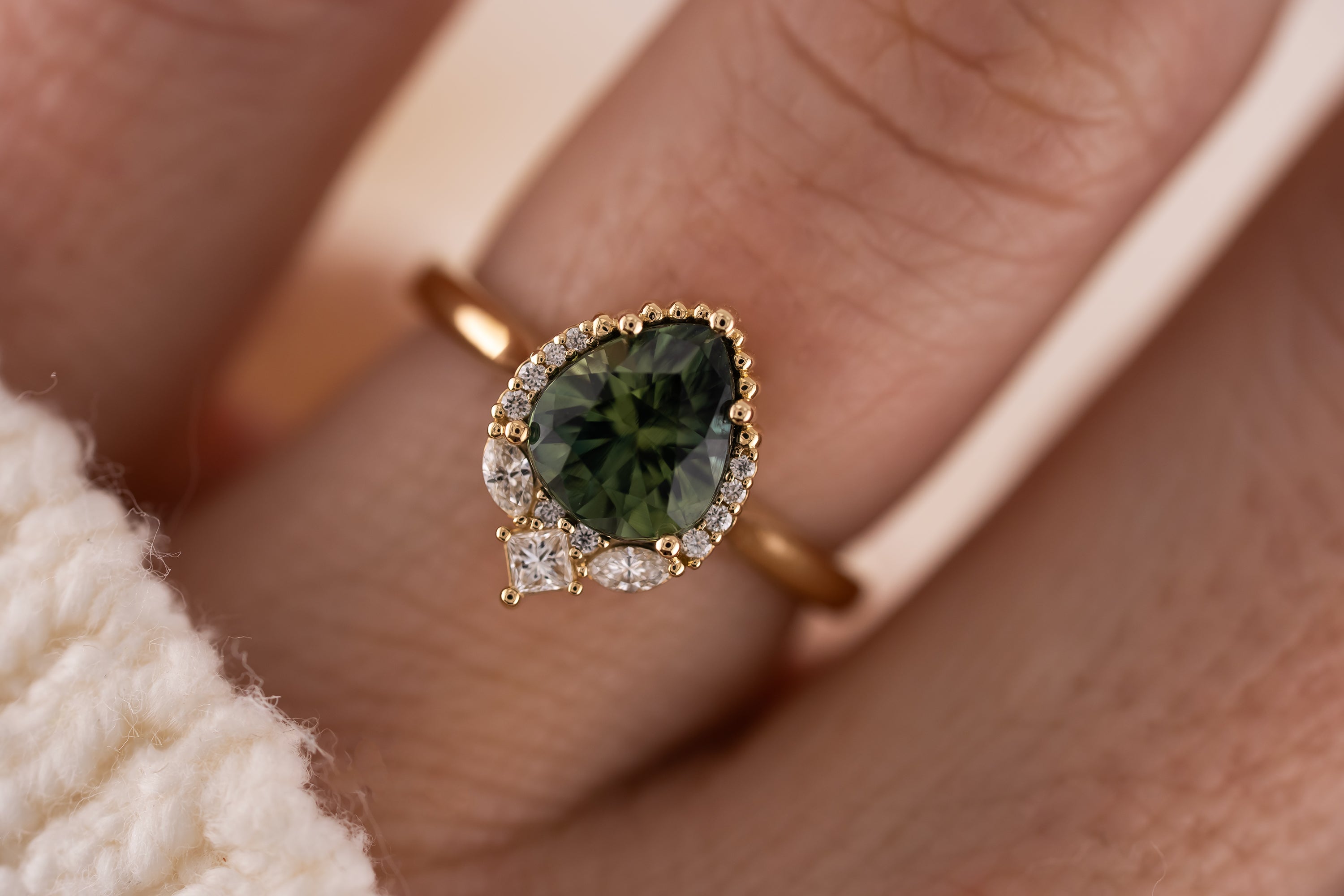 The Charlotte Ring | 1.84 CT Pear Teal Green Sapphire - Lavender Creek Gems