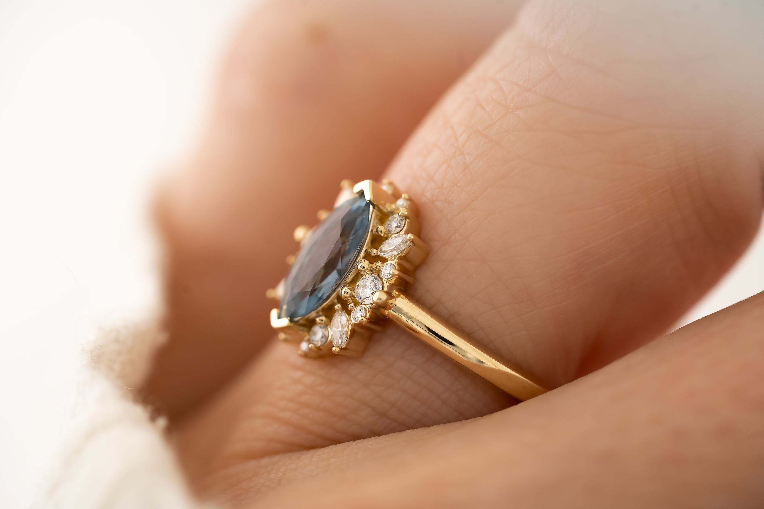 The Eleanor 0.82 CT Marquise Blue Sapphire Ring - Lavender Creek Gems