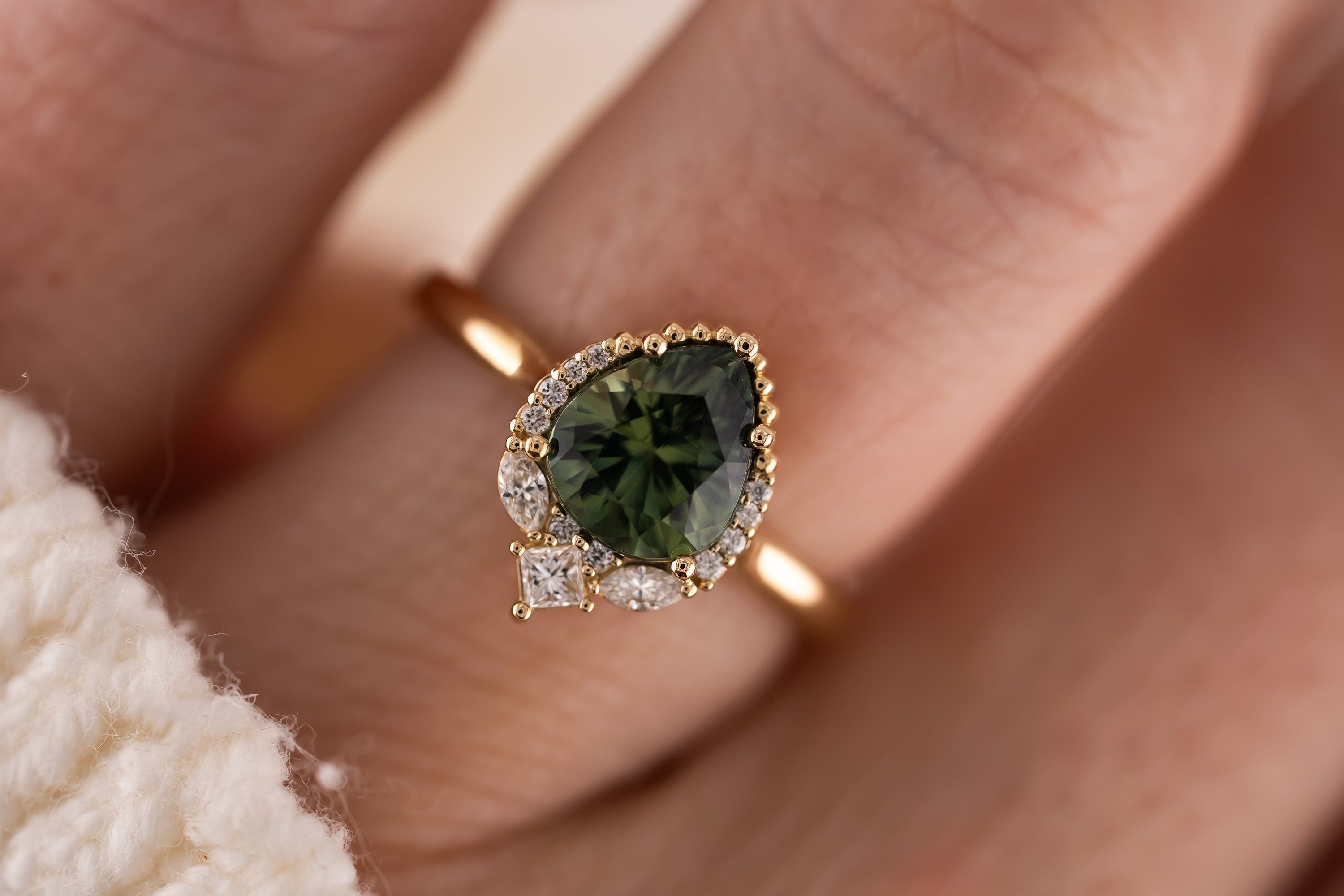 The Charlotte Ring | 1.84 CT Pear Teal Green Sapphire - Lavender Creek Gems
