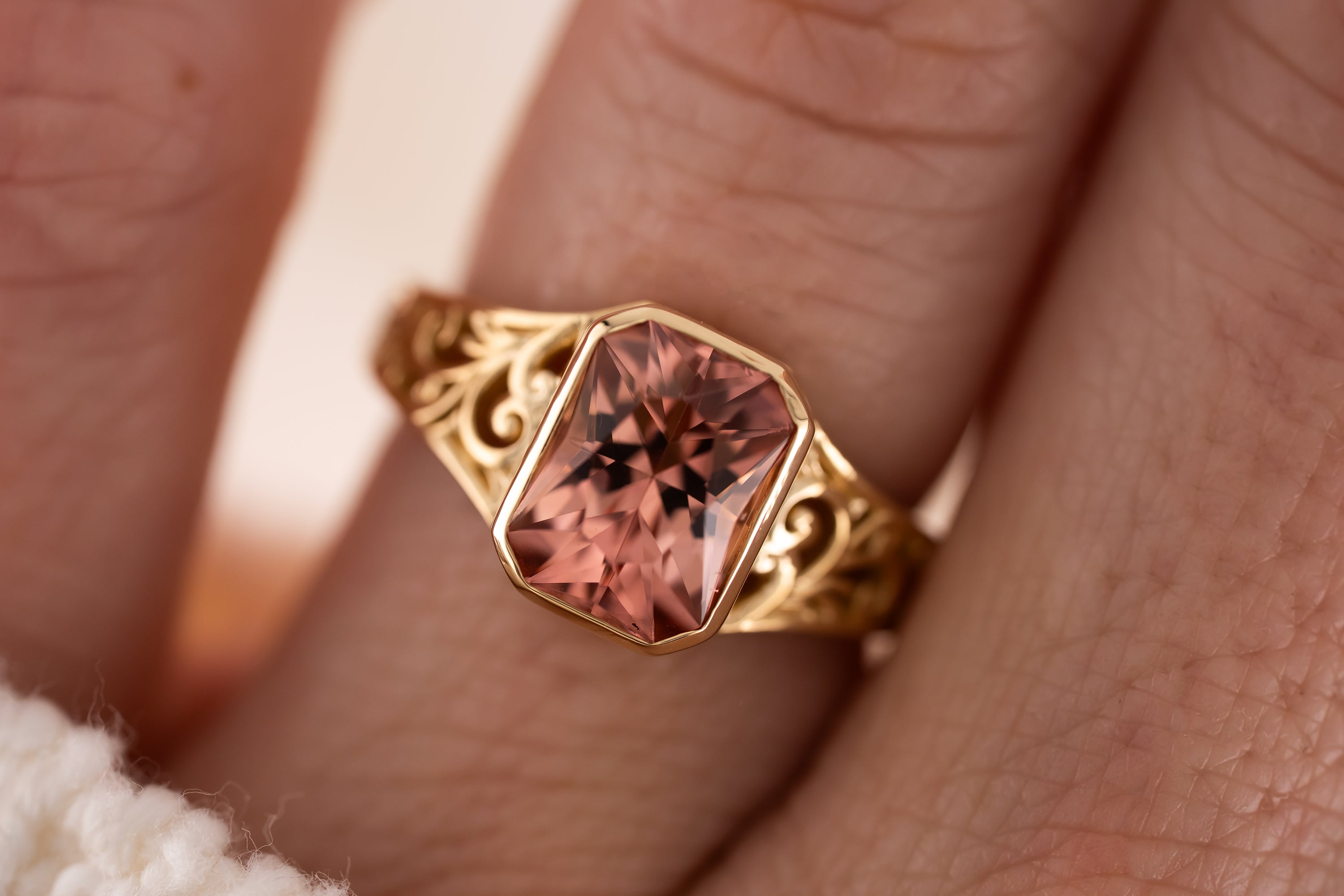 The Endearment Ring | 2.7 Radiant Peach Tourmaline - Lavender Creek Gems