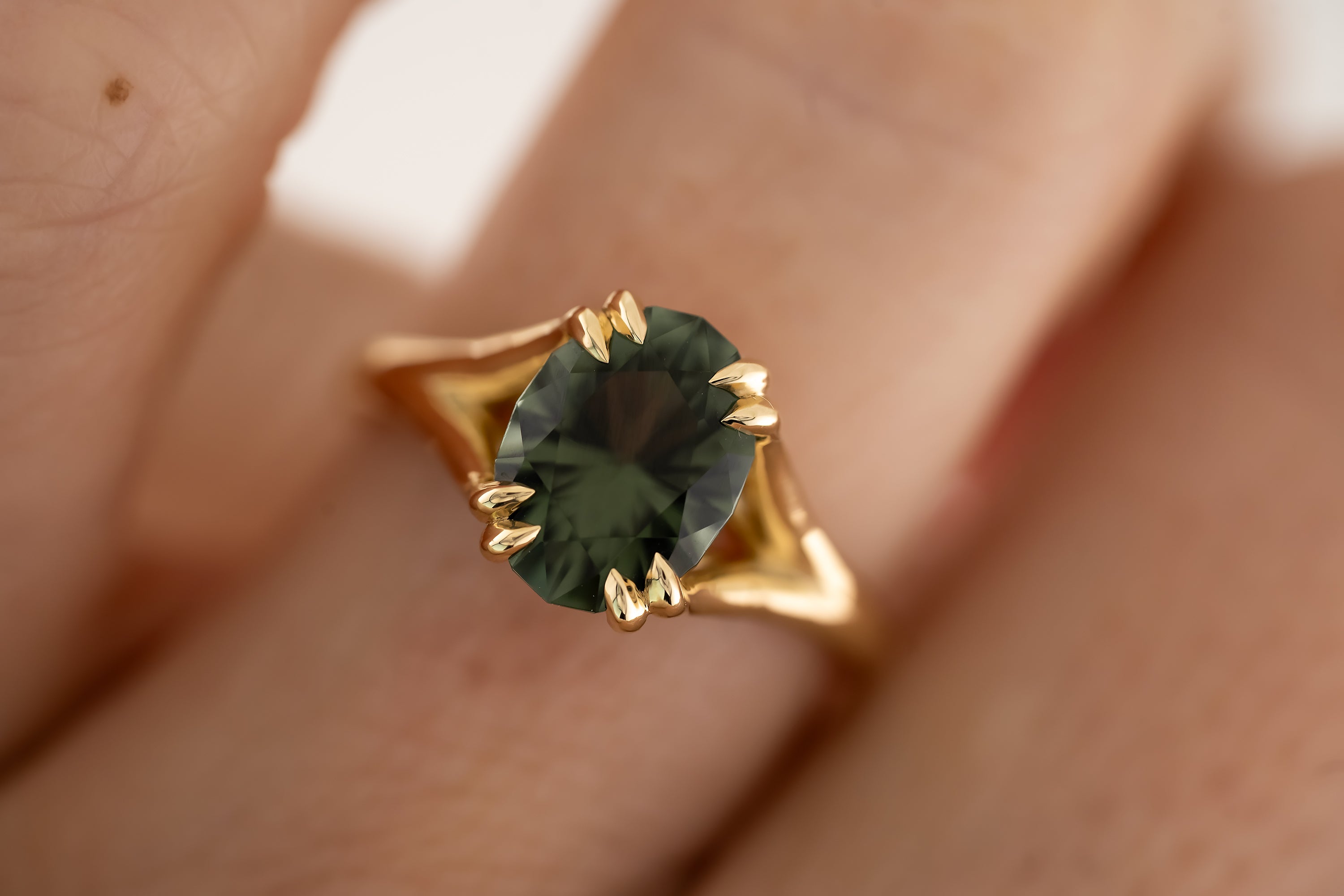 The Weaver Ring - 2.88 CT Oval Forest Green Tourmaline - Lavender Creek Gems