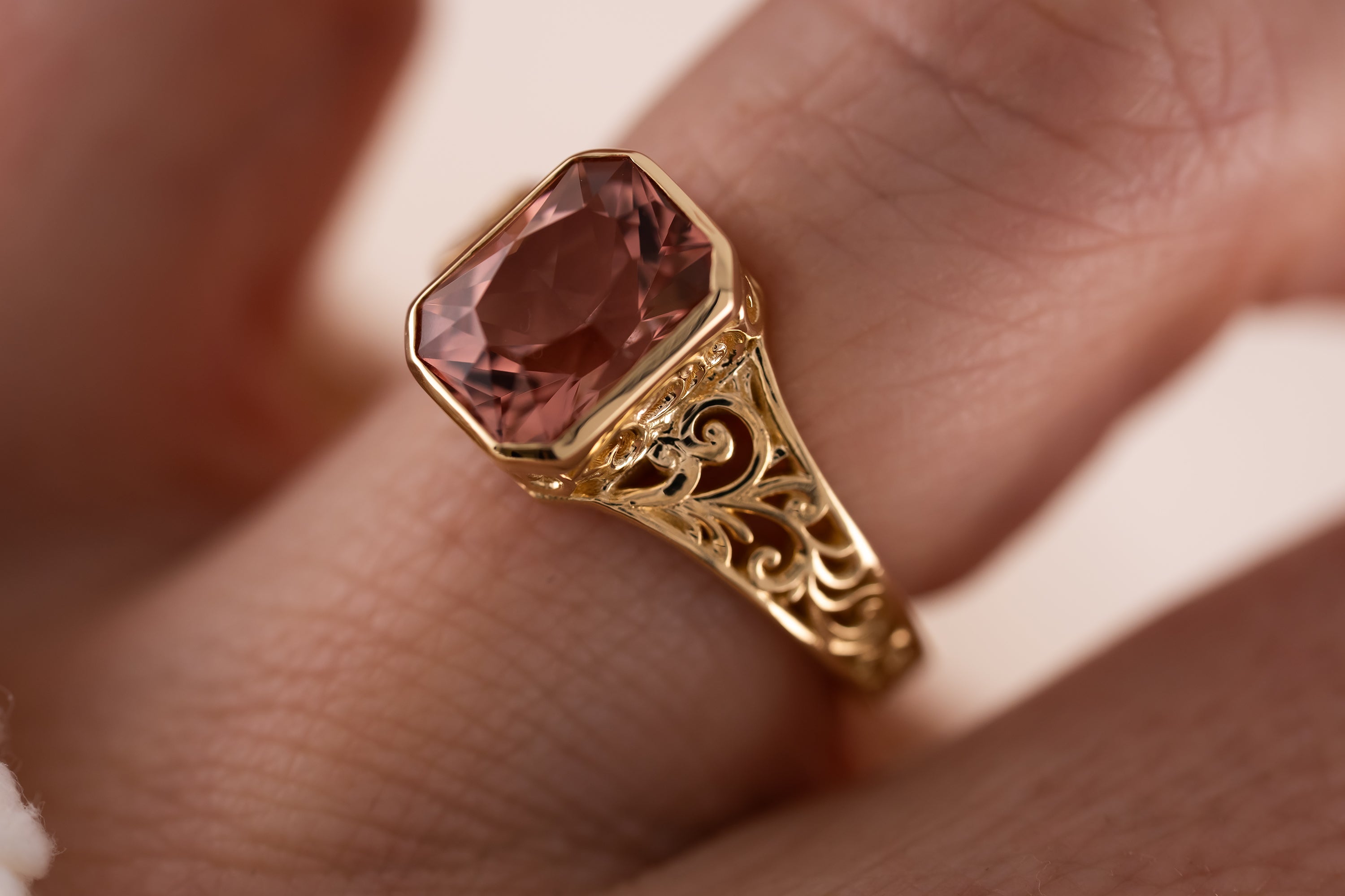 The Endearment Ring | 2.7 Radiant Peach Tourmaline - Lavender Creek Gems