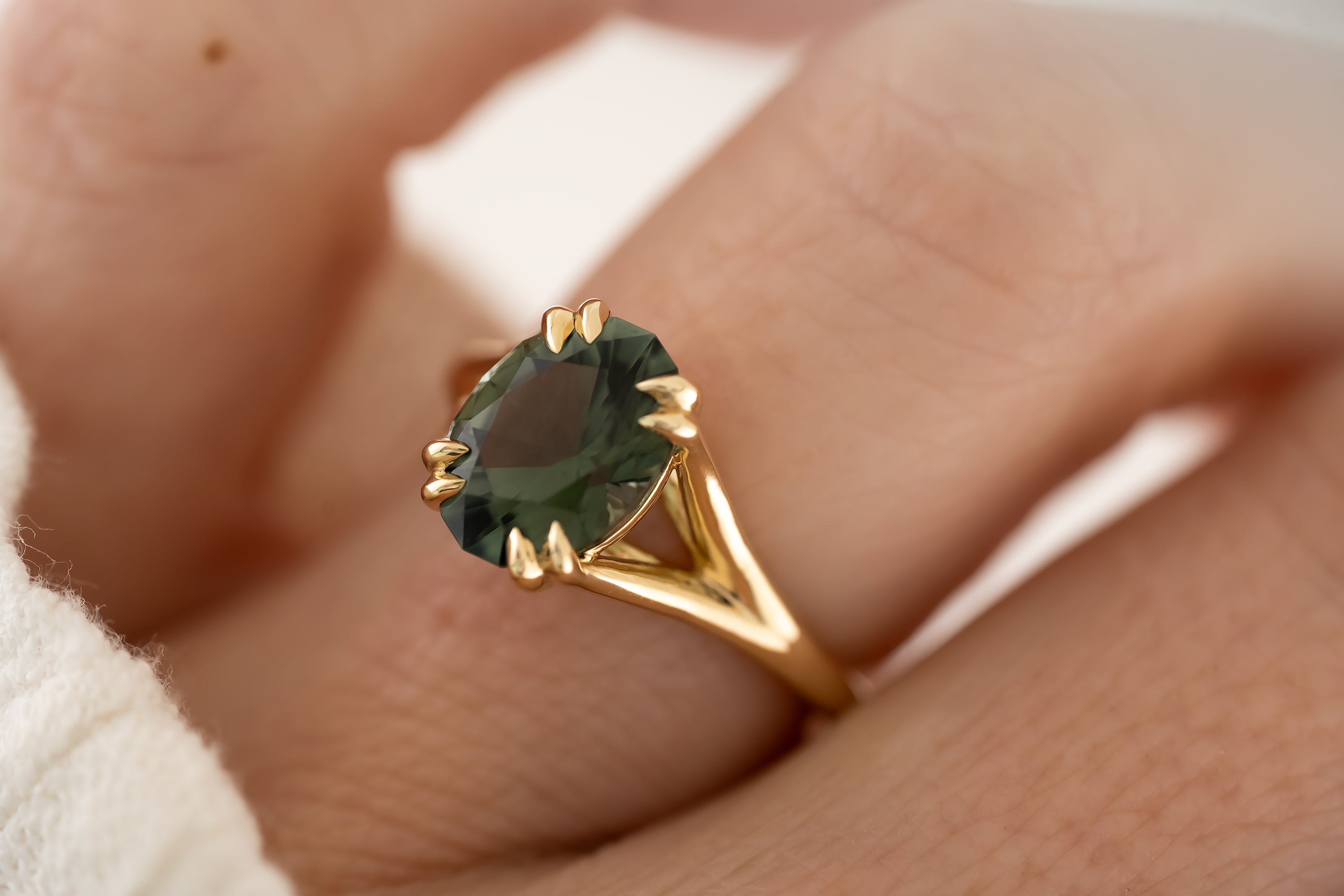 The Weaver Ring - 2.88 CT Oval Forest Green Tourmaline - Lavender Creek Gems