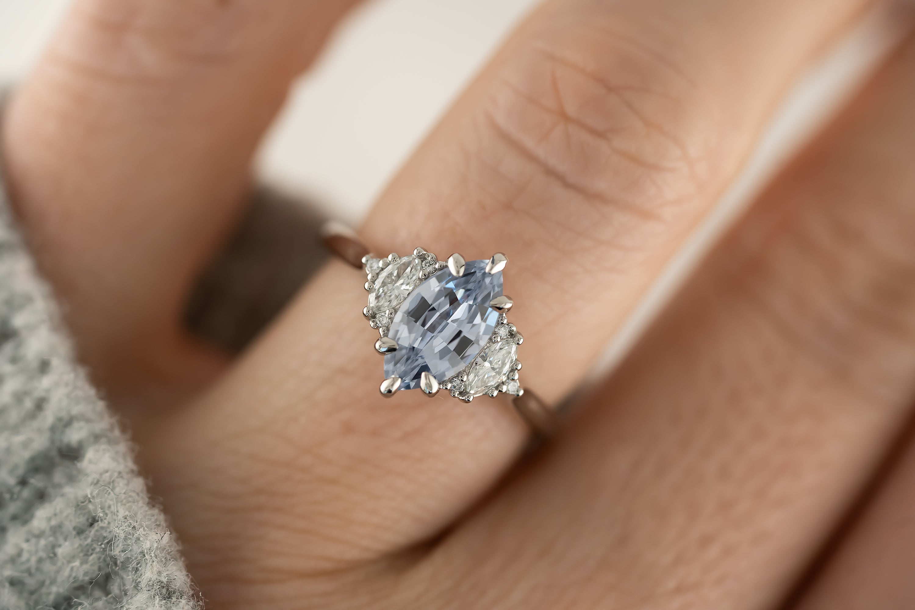 The Maren Ring | 1.44 CT Light Blue Marquise Sapphire - Lavender Creek Gems