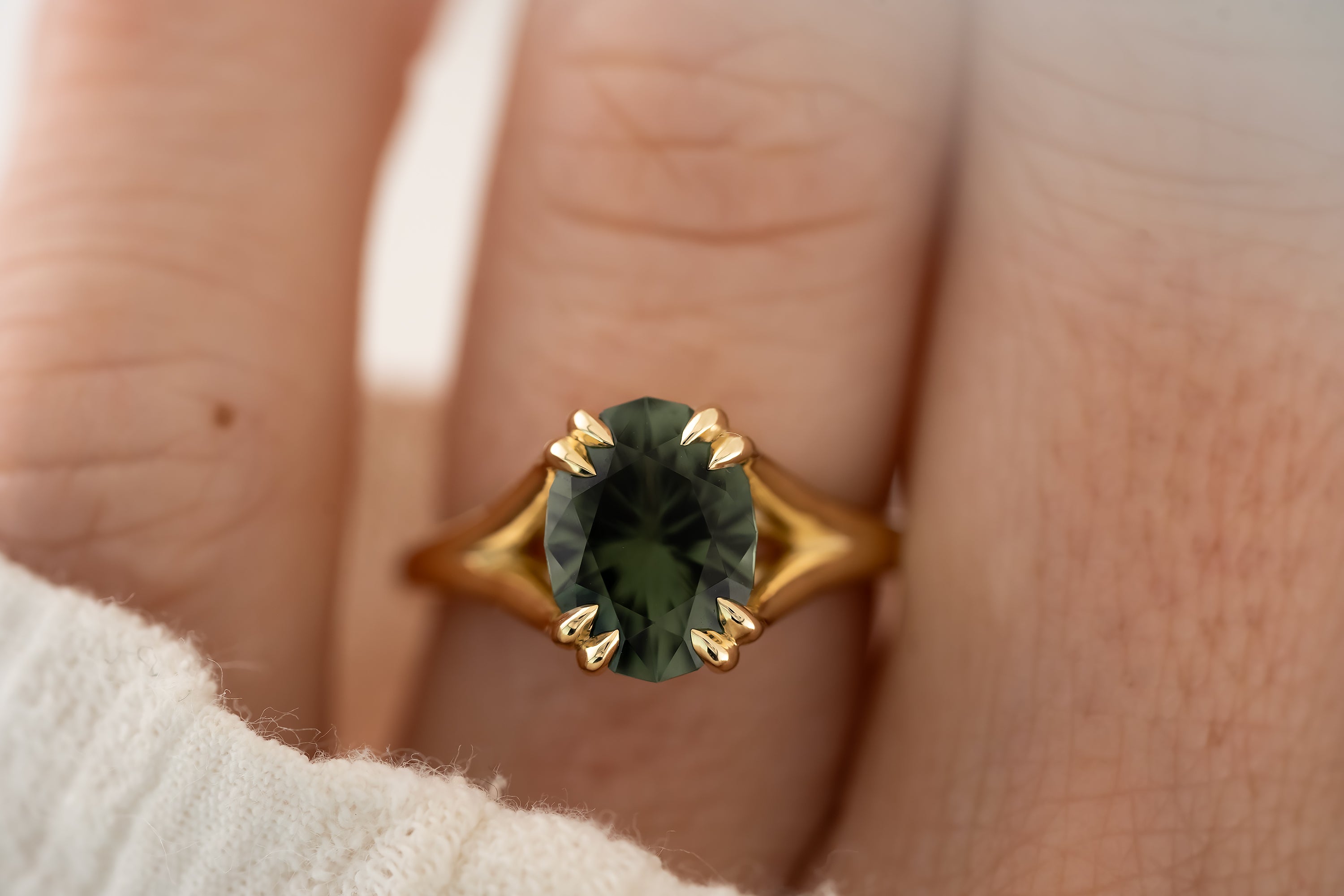 The Weaver Ring - 2.88 CT Oval Forest Green Tourmaline - Lavender Creek Gems