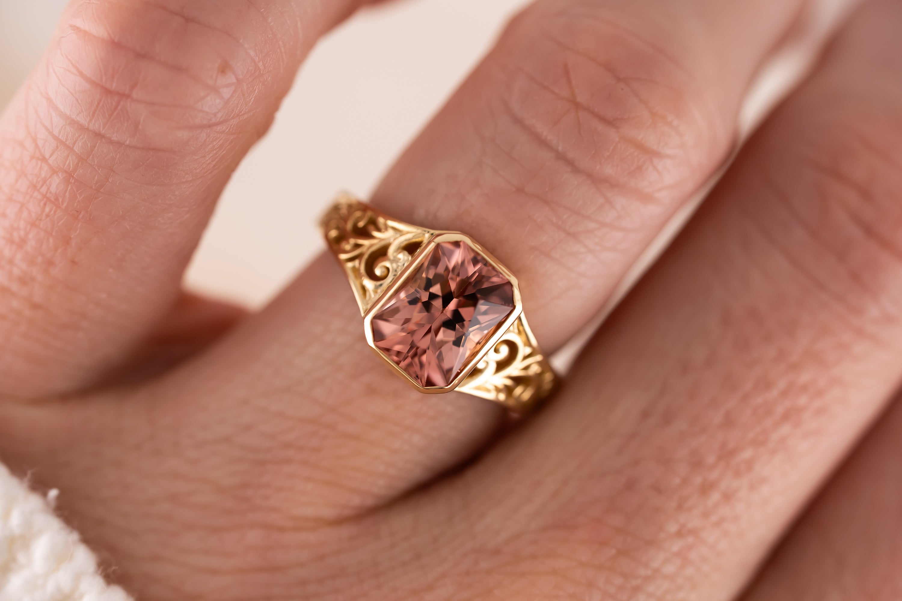 The Endearment Ring | 2.7 Radiant Peach Tourmaline - Lavender Creek Gems