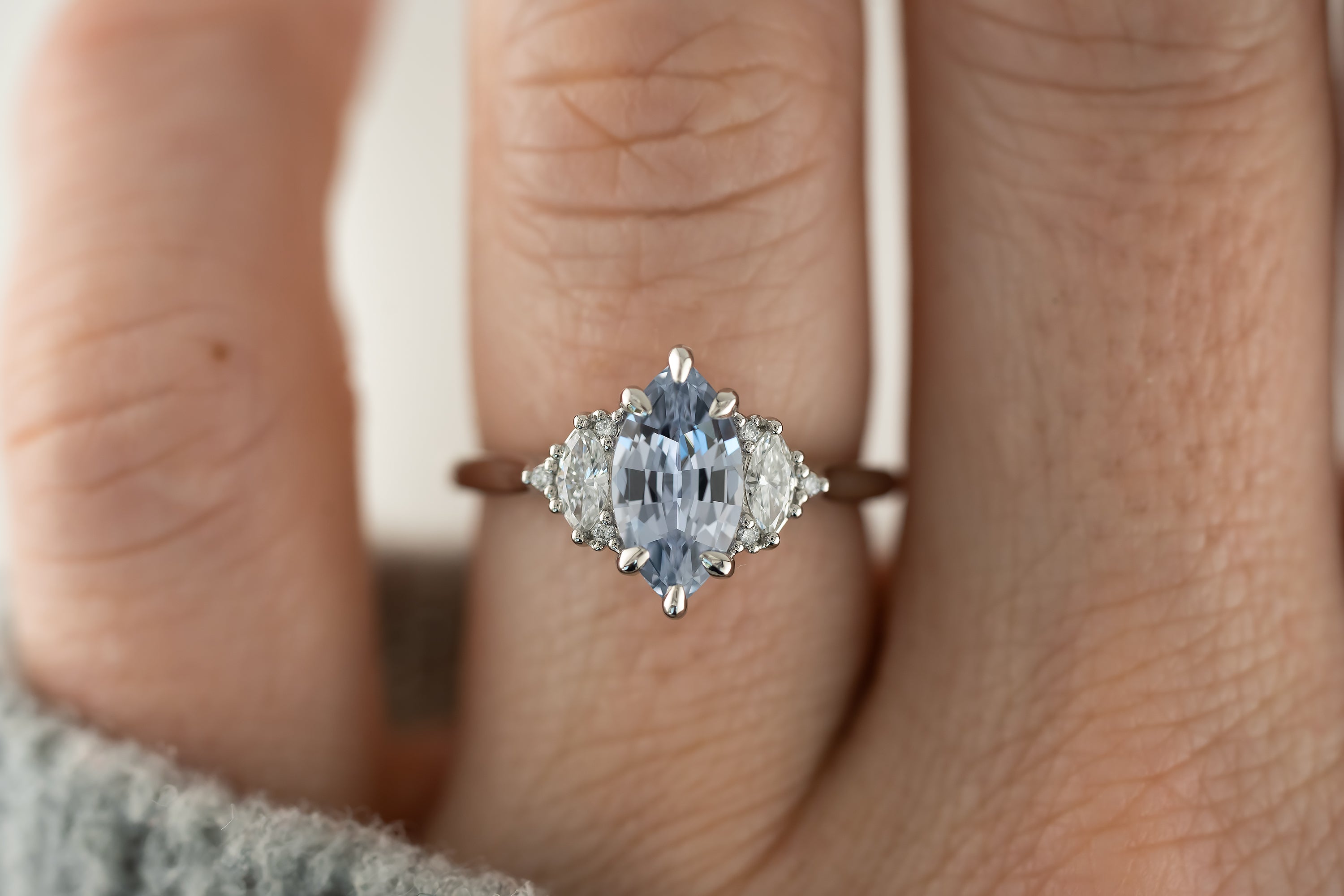 The Maren Ring | 1.44 CT Light Blue Marquise Sapphire - Lavender Creek Gems
