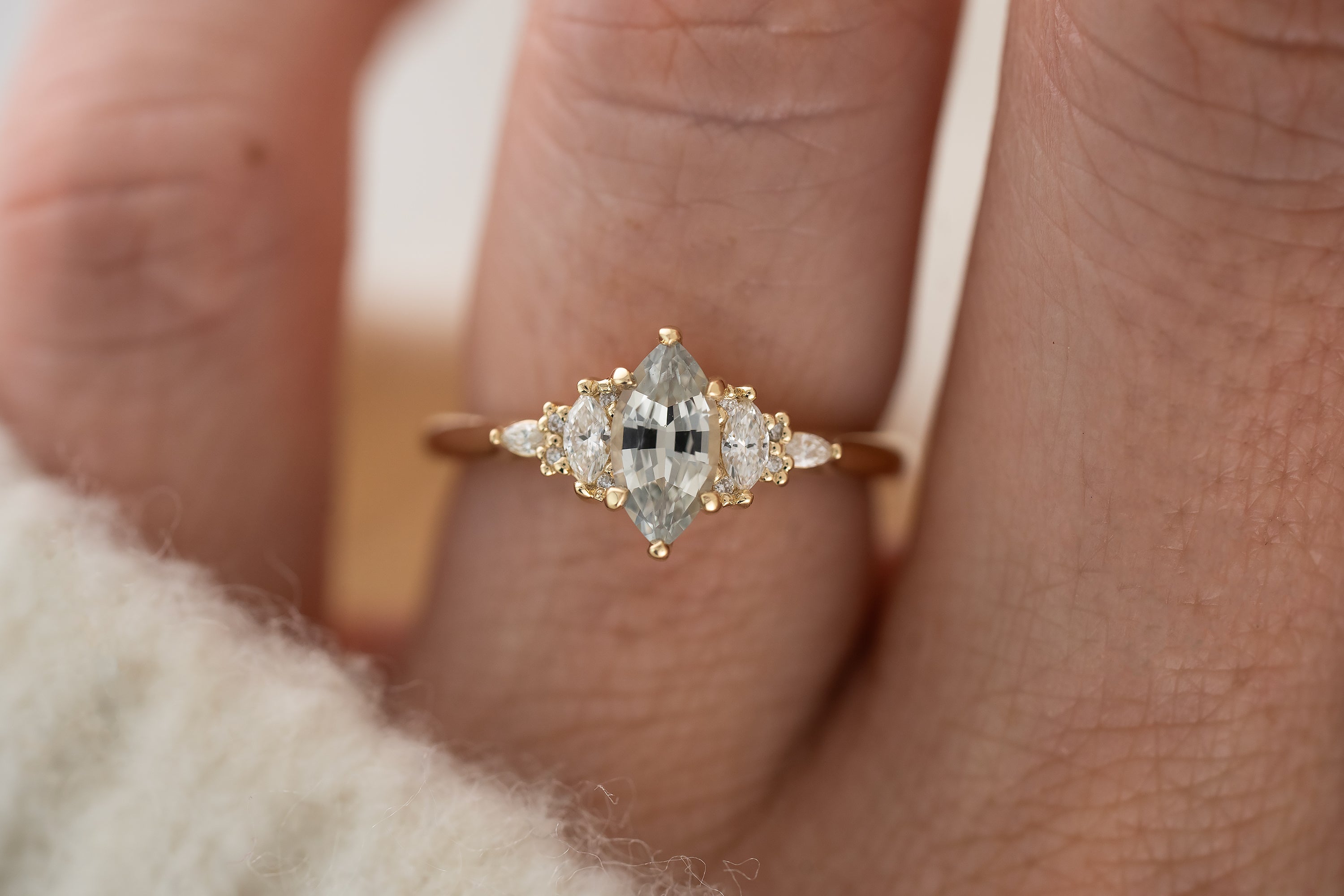 The Maeve Ring | 0.8 CT Marquise Light Gray-Blue Sapphire - Lavender Creek Gems