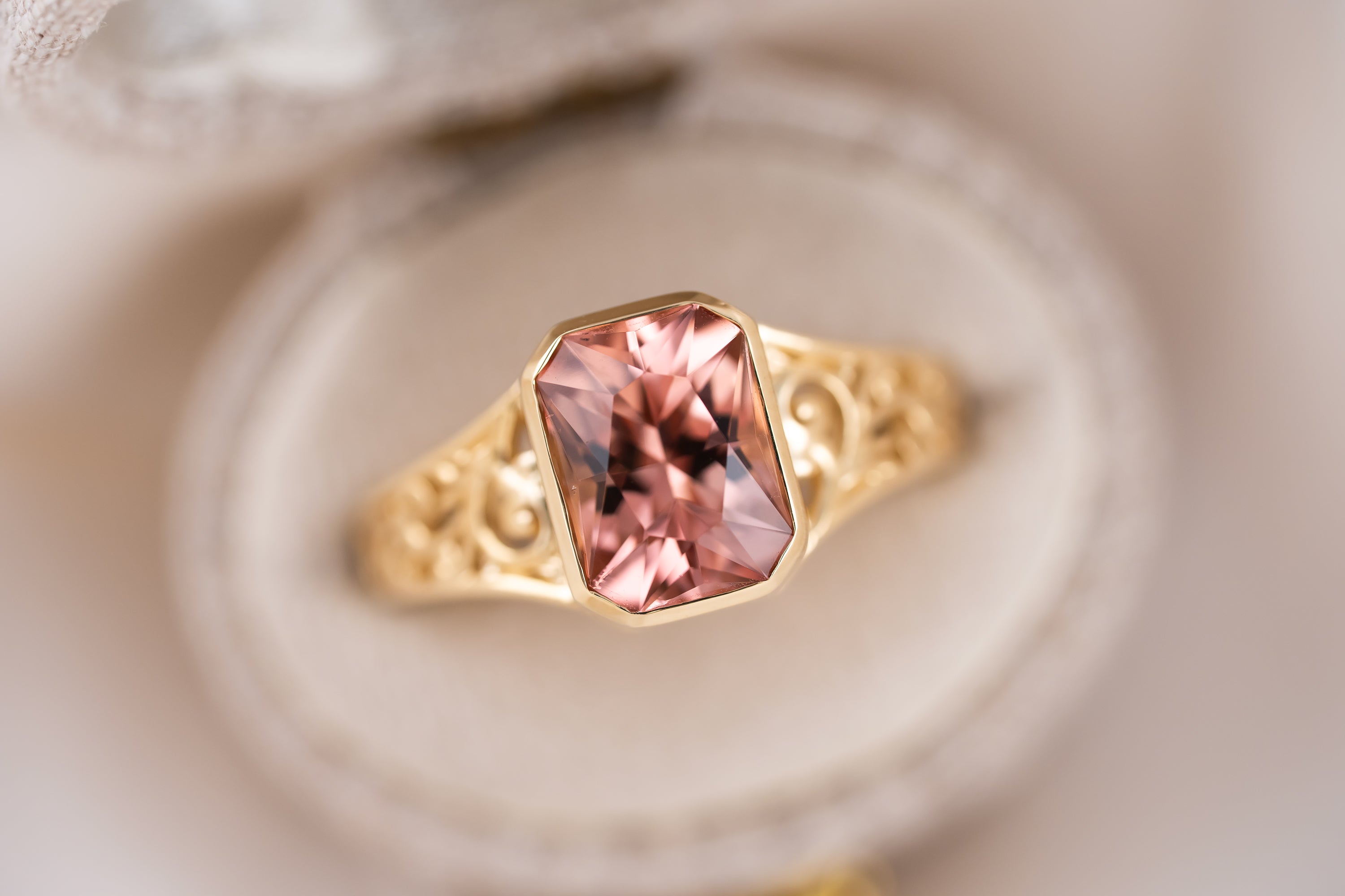 The Endearment Ring | 2.7 Radiant Peach Tourmaline - Lavender Creek Gems
