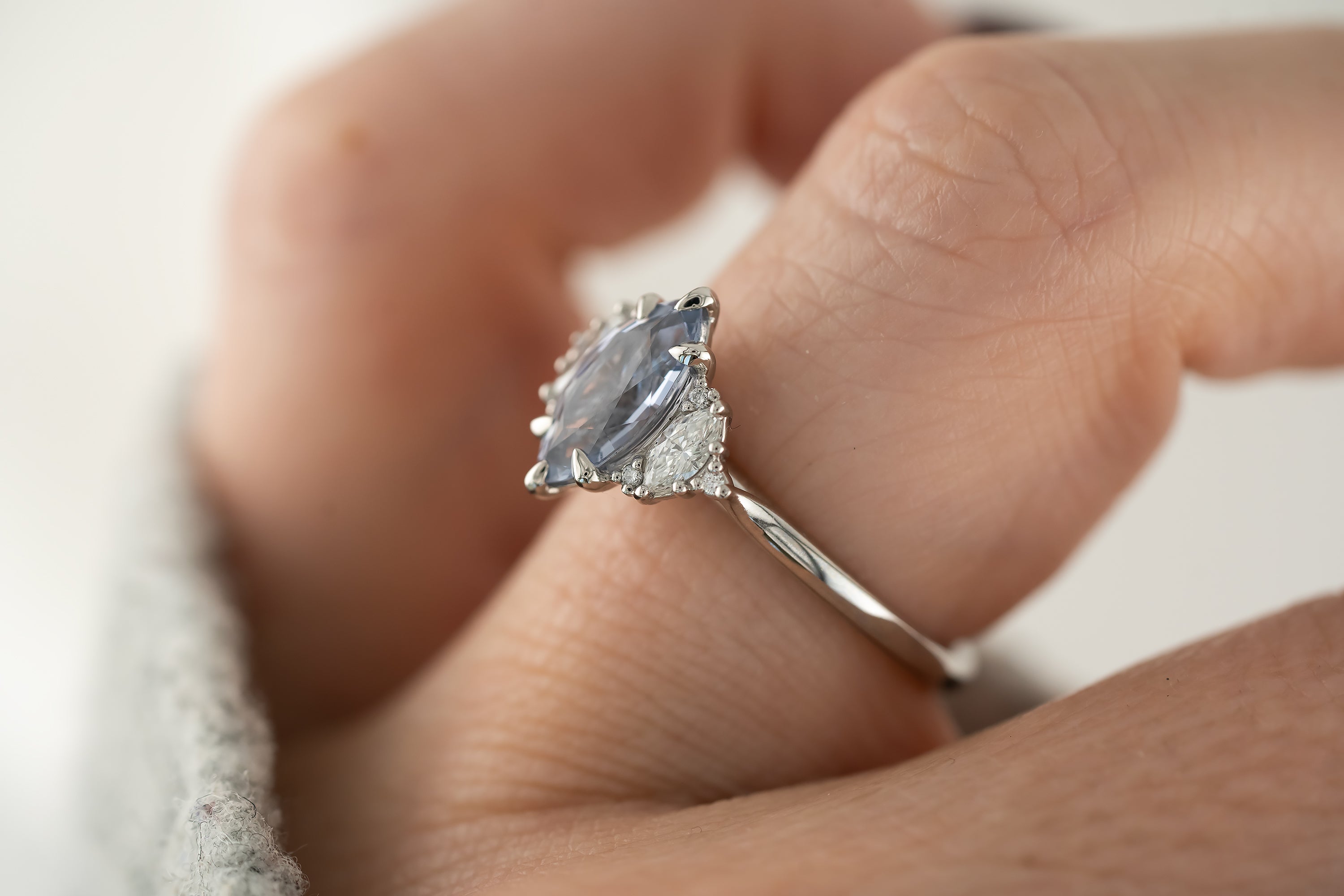 The Maren Ring | 1.44 CT Light Blue Marquise Sapphire - Lavender Creek Gems
