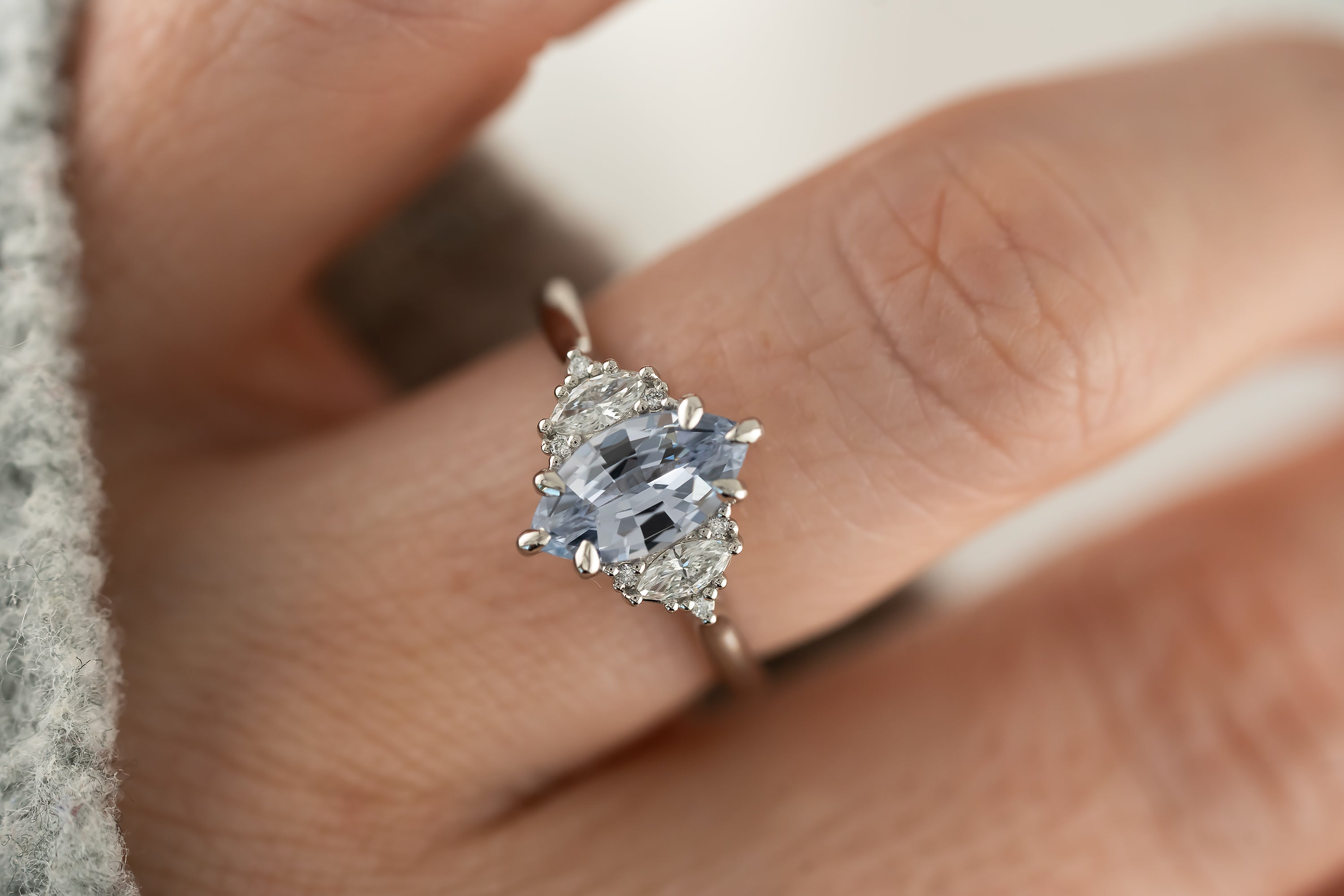 The Maren Ring | 1.44 CT Light Blue Marquise Sapphire - Lavender Creek Gems