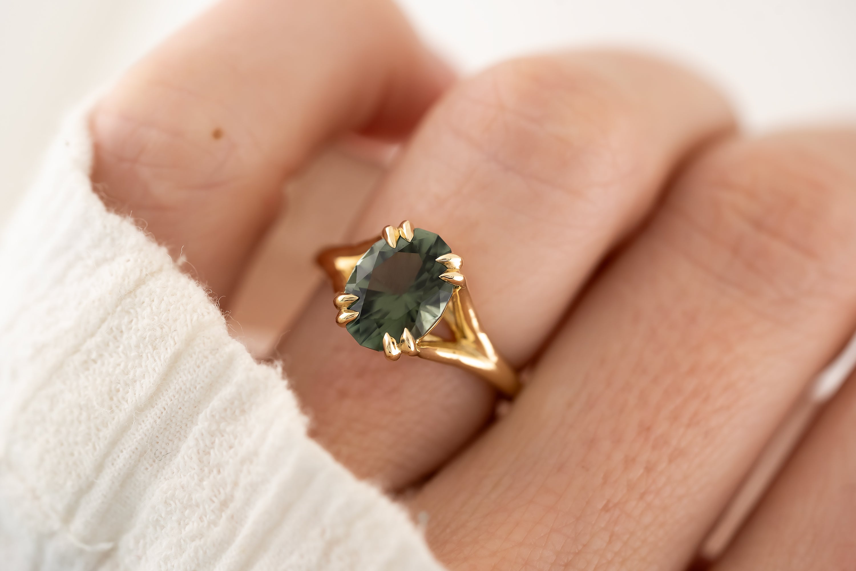 The Weaver Ring - 2.88 CT Oval Forest Green Tourmaline - Lavender Creek Gems