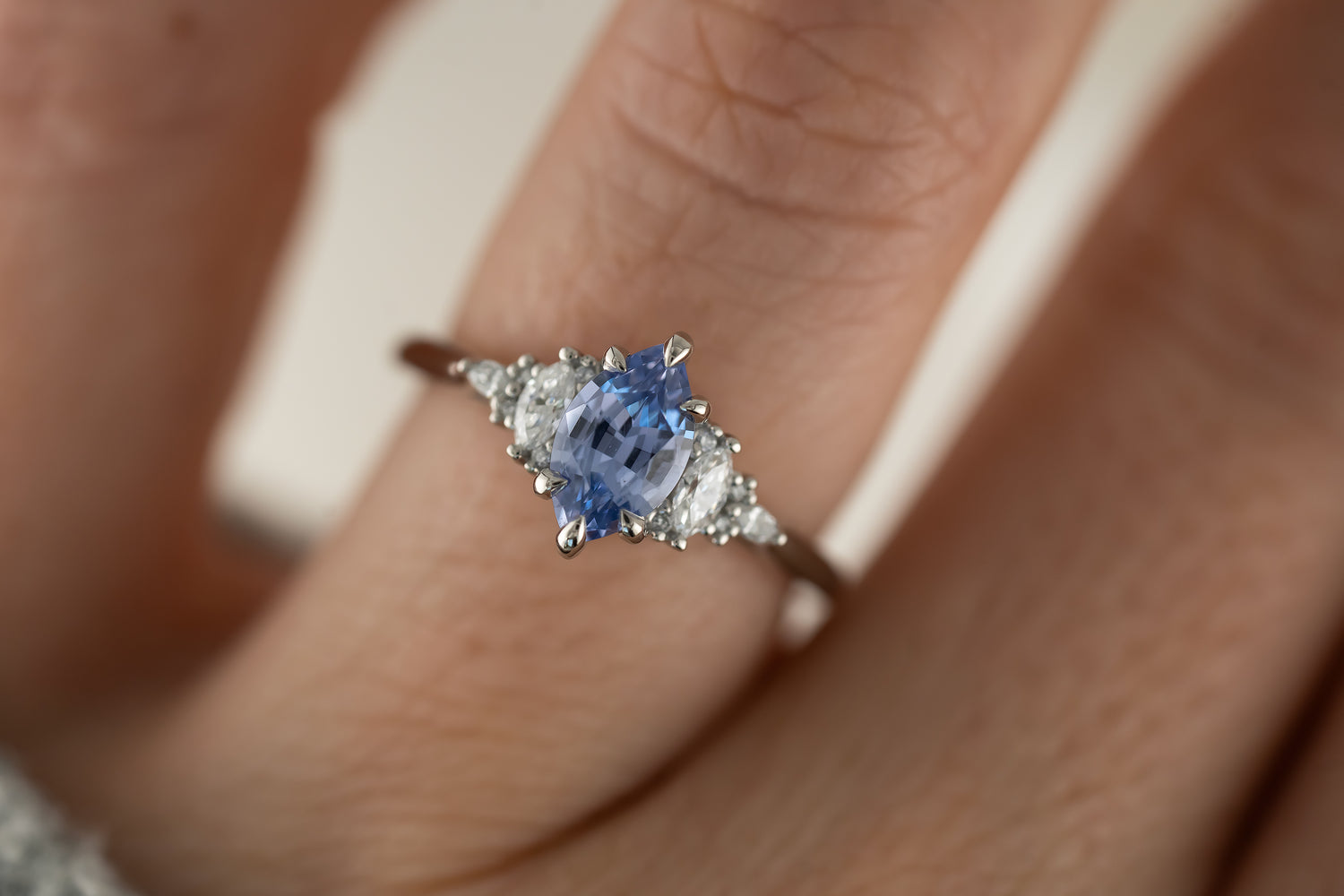 The Maeve Ring | 1.11 CT Marquise Light Blue Sapphire - Lavender Creek Gems
