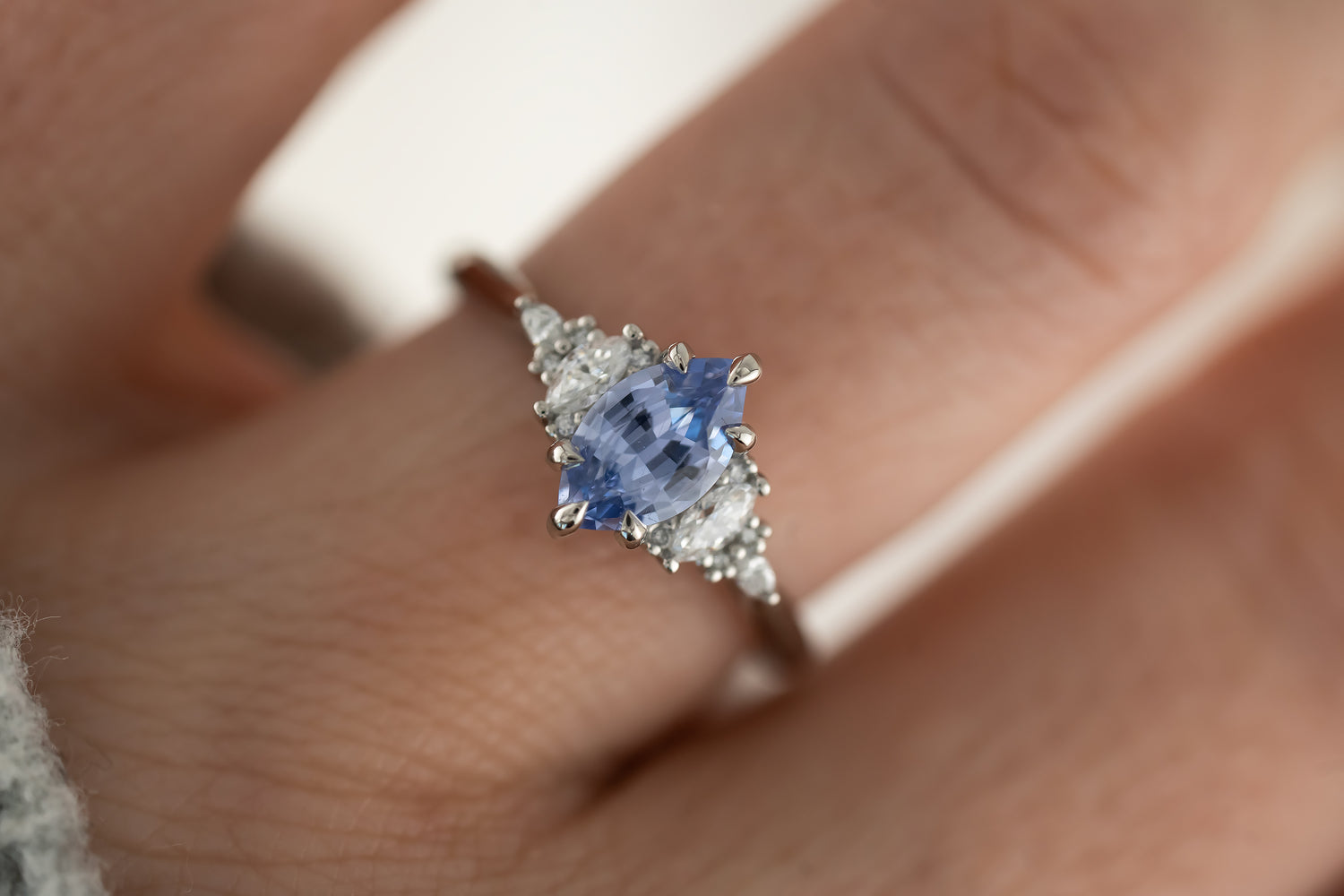 The Maeve Ring | 1.11 CT Marquise Light Blue Sapphire - Lavender Creek Gems