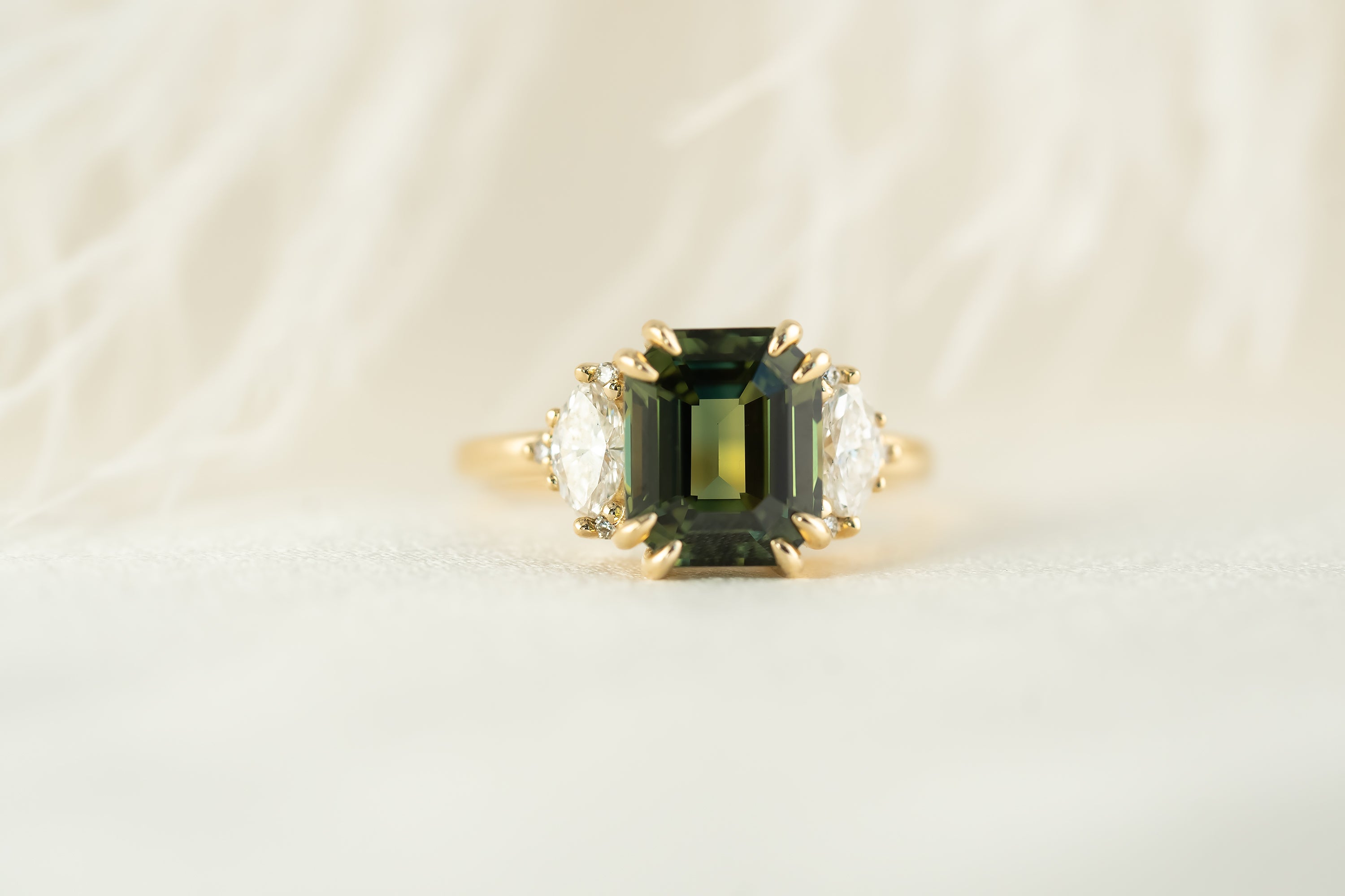 The Maren Ring | 3.99 CT Emerald Cut Green Sapphire - Lavender Creek Gems