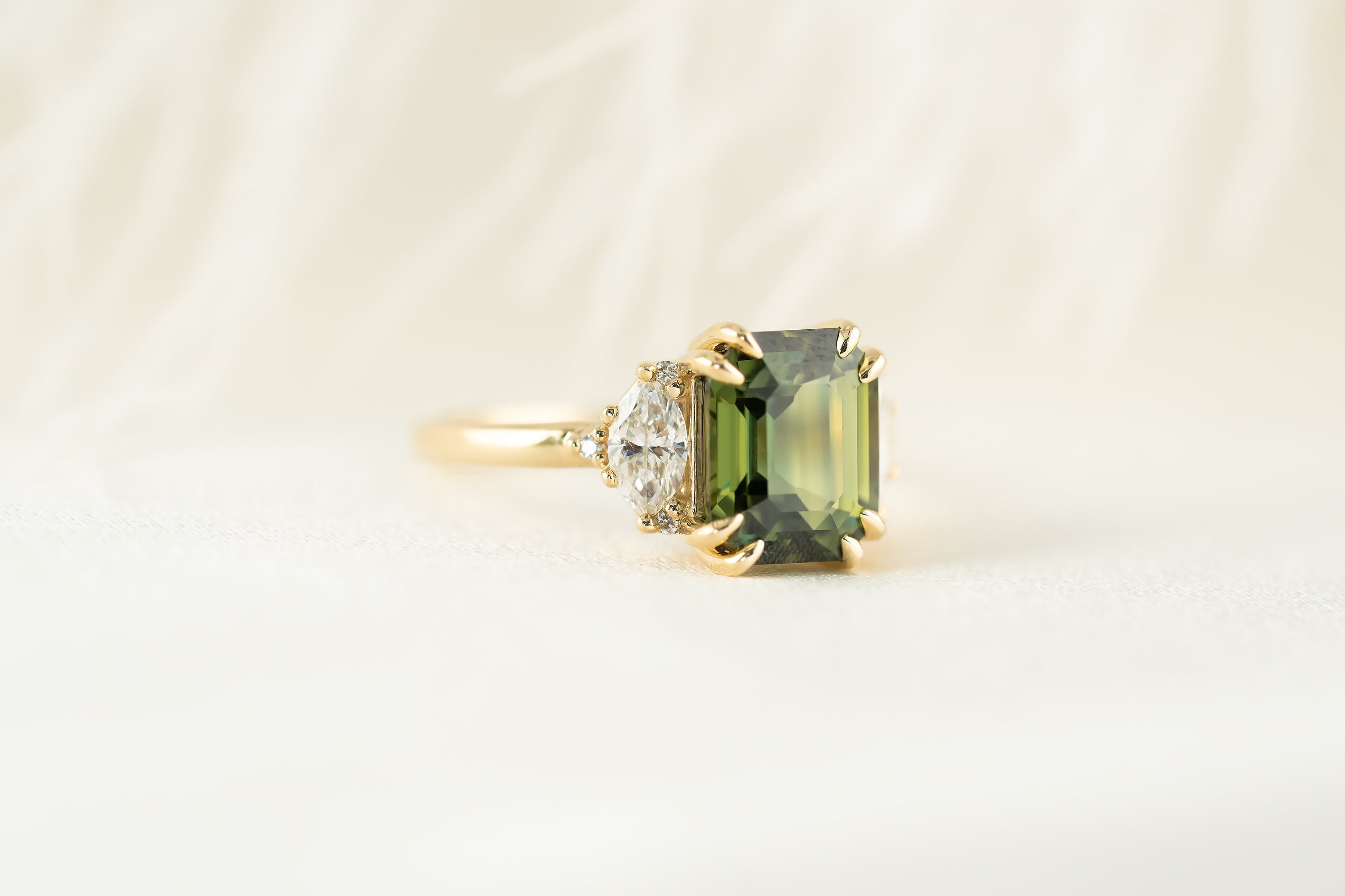 The Maren Ring | 3.99 CT Emerald Cut Green Sapphire - Lavender Creek Gems