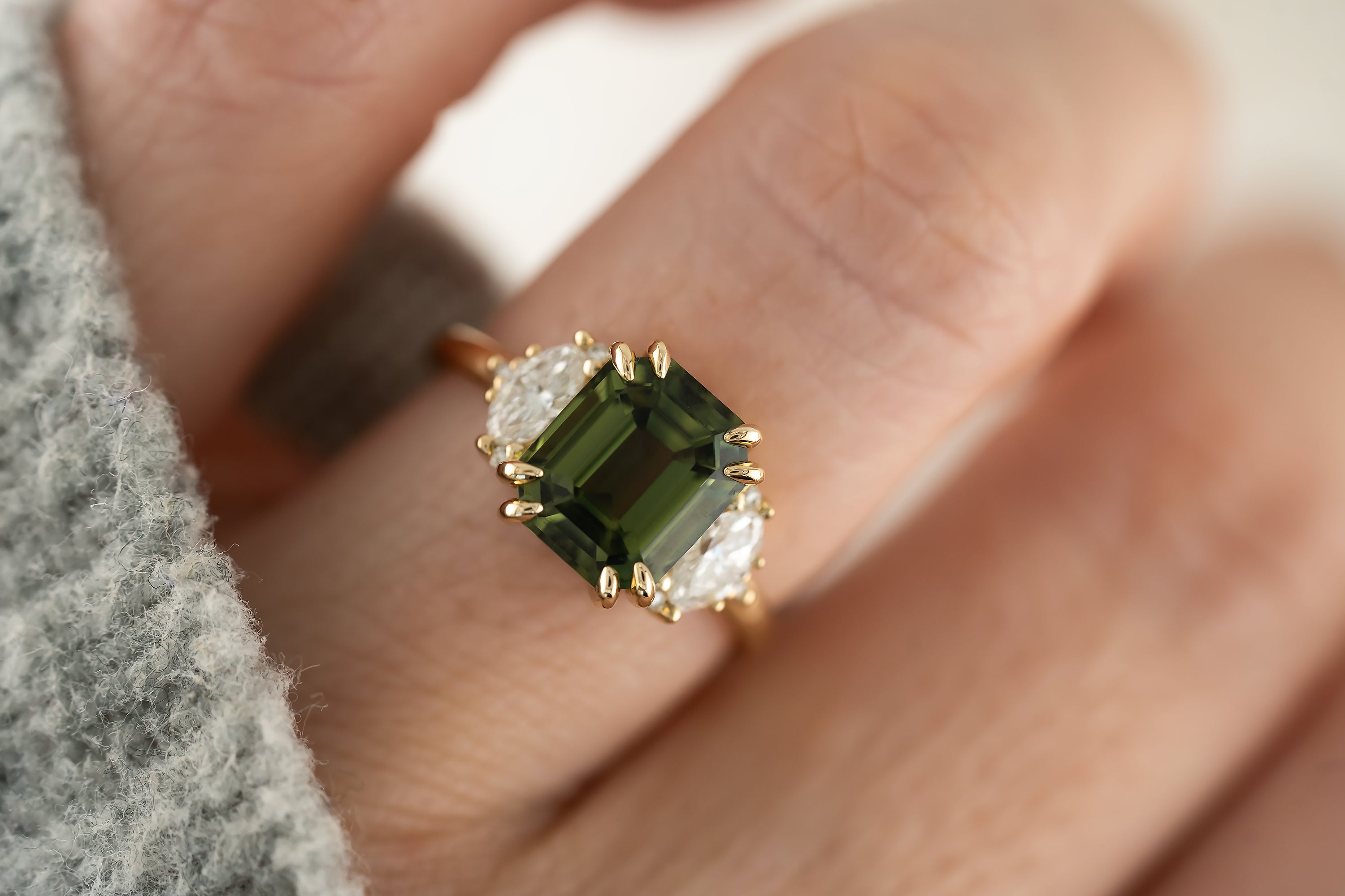 The Maren Ring | 3.99 CT Emerald Cut Green Sapphire - Lavender Creek Gems