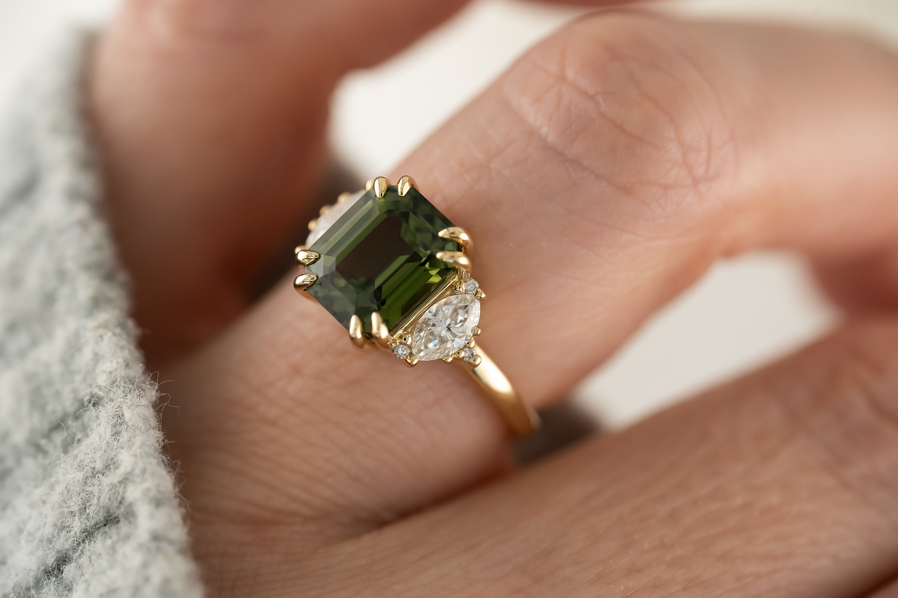 The Maren Ring | 3.99 CT Emerald Cut Green Sapphire - Lavender Creek Gems