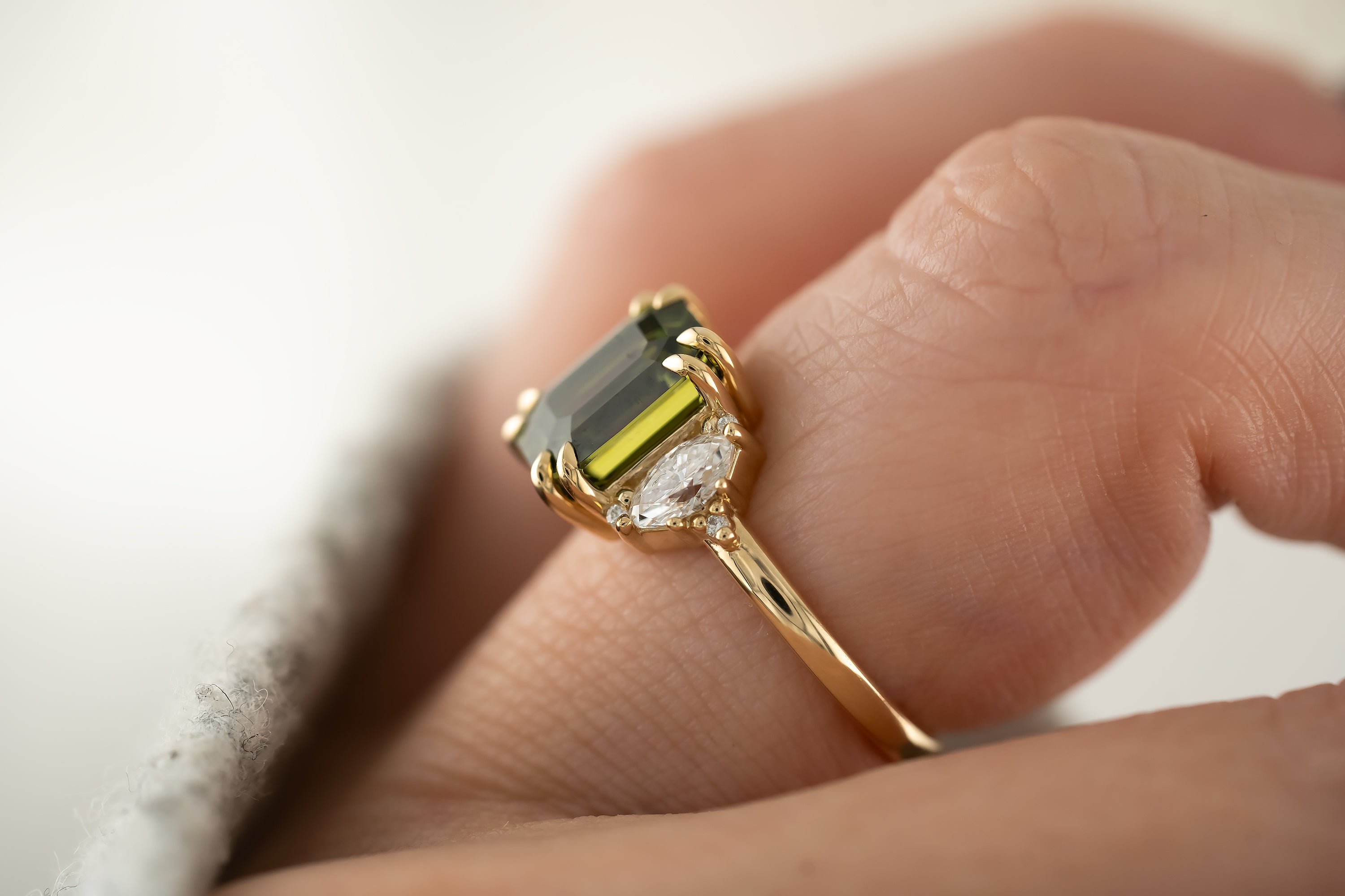 The Maren Ring | 3.99 CT Emerald Cut Green Sapphire - Lavender Creek Gems