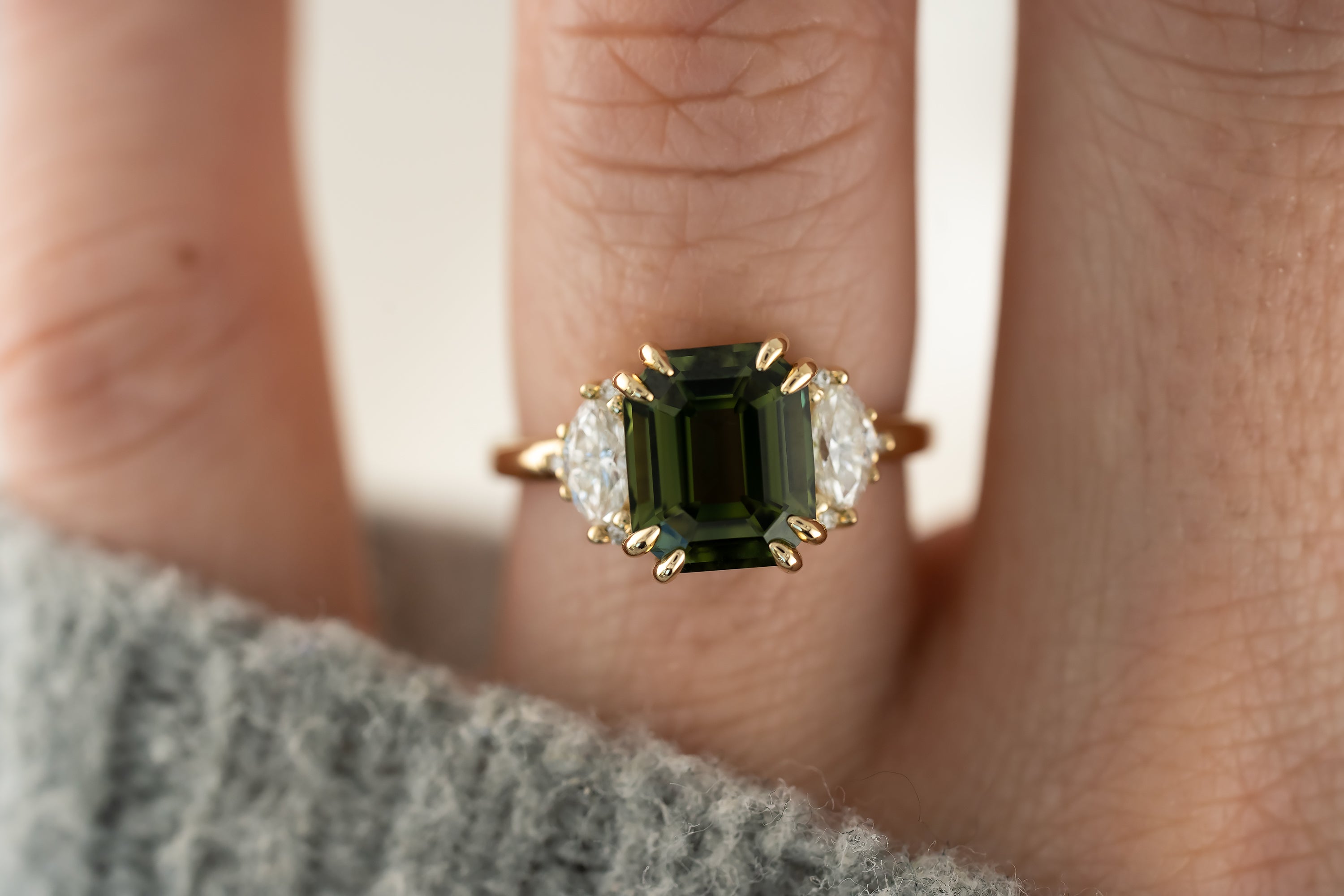 The Maren Ring | 3.99 CT Emerald Cut Green Sapphire - Lavender Creek Gems