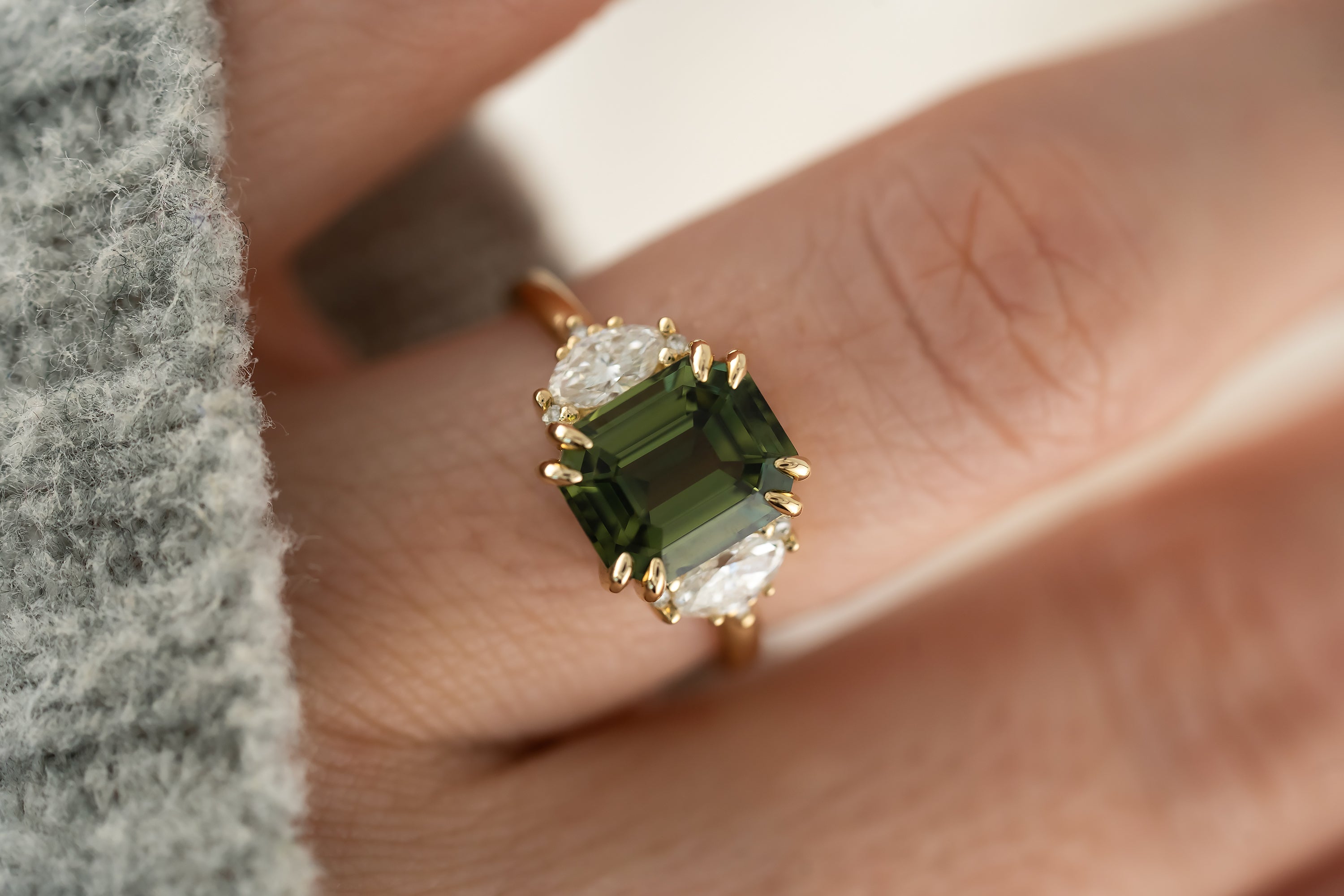 The Maren Ring | 3.99 CT Emerald Cut Green Sapphire - Lavender Creek Gems
