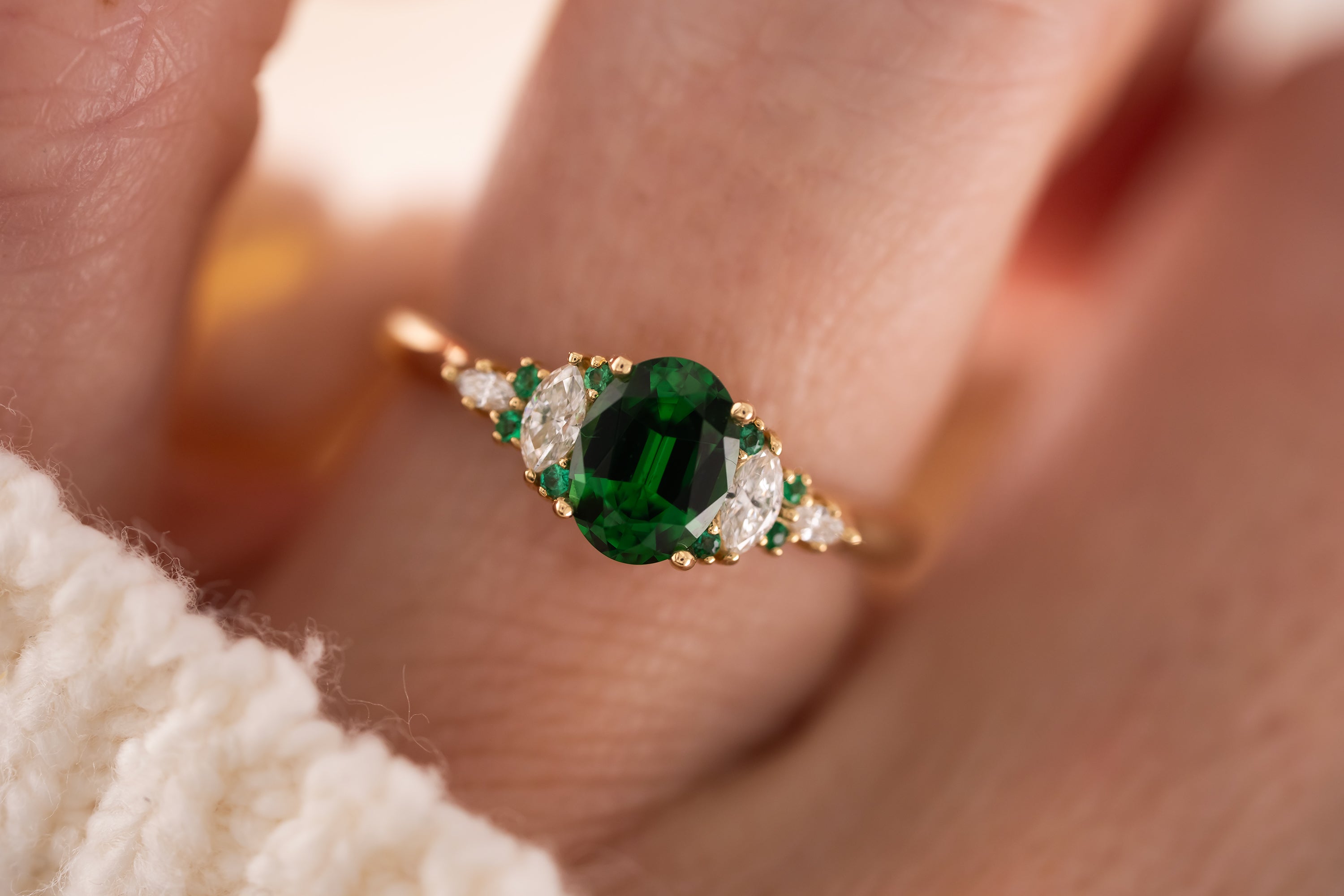 The Maeve Ring | 1.07 CT Oval Tsavorite Garnet + Emerald