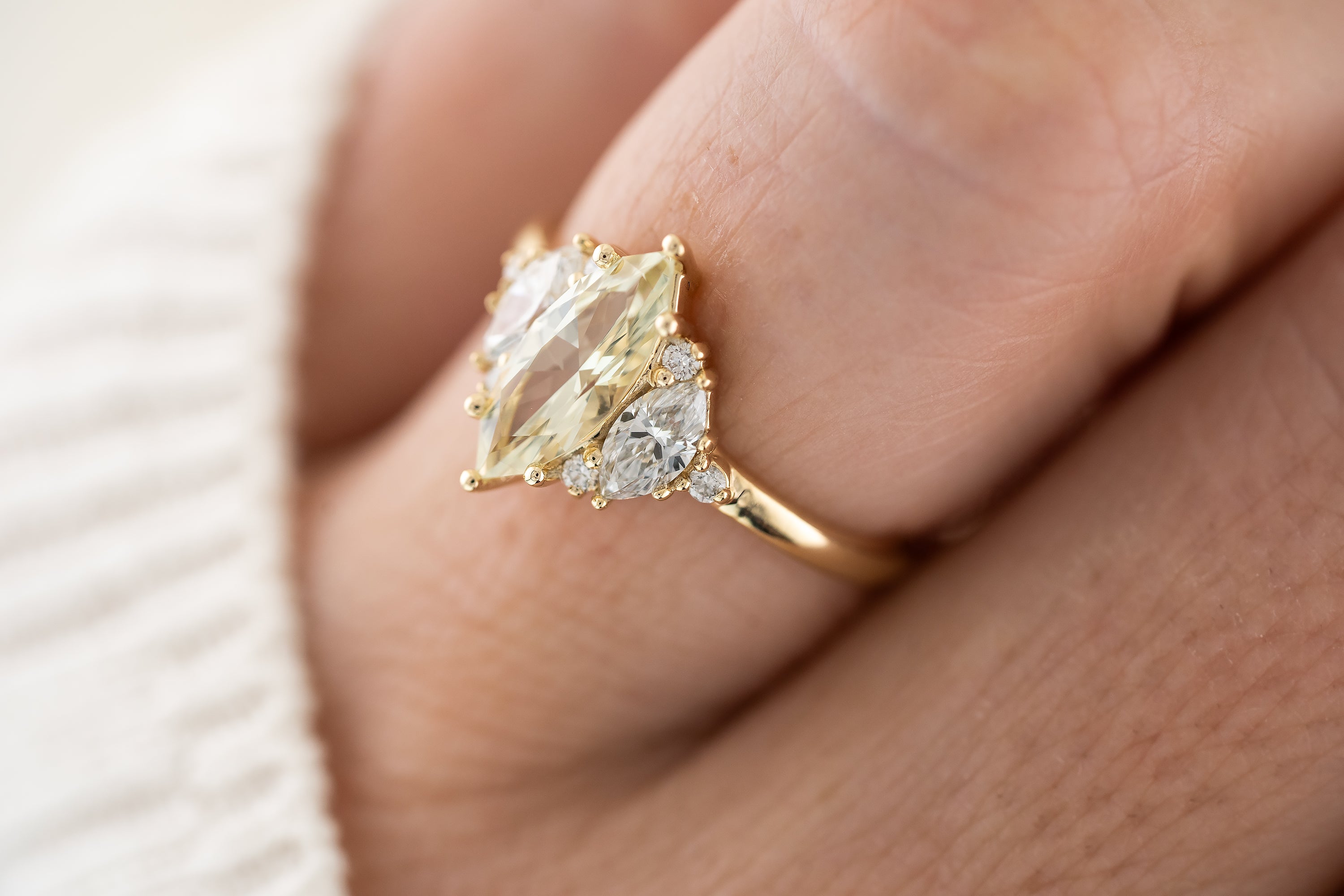 The Maren Ring | 1.1 CT Marquise Pastel Green/Yellow Sapphire - Lavender Creek Gems