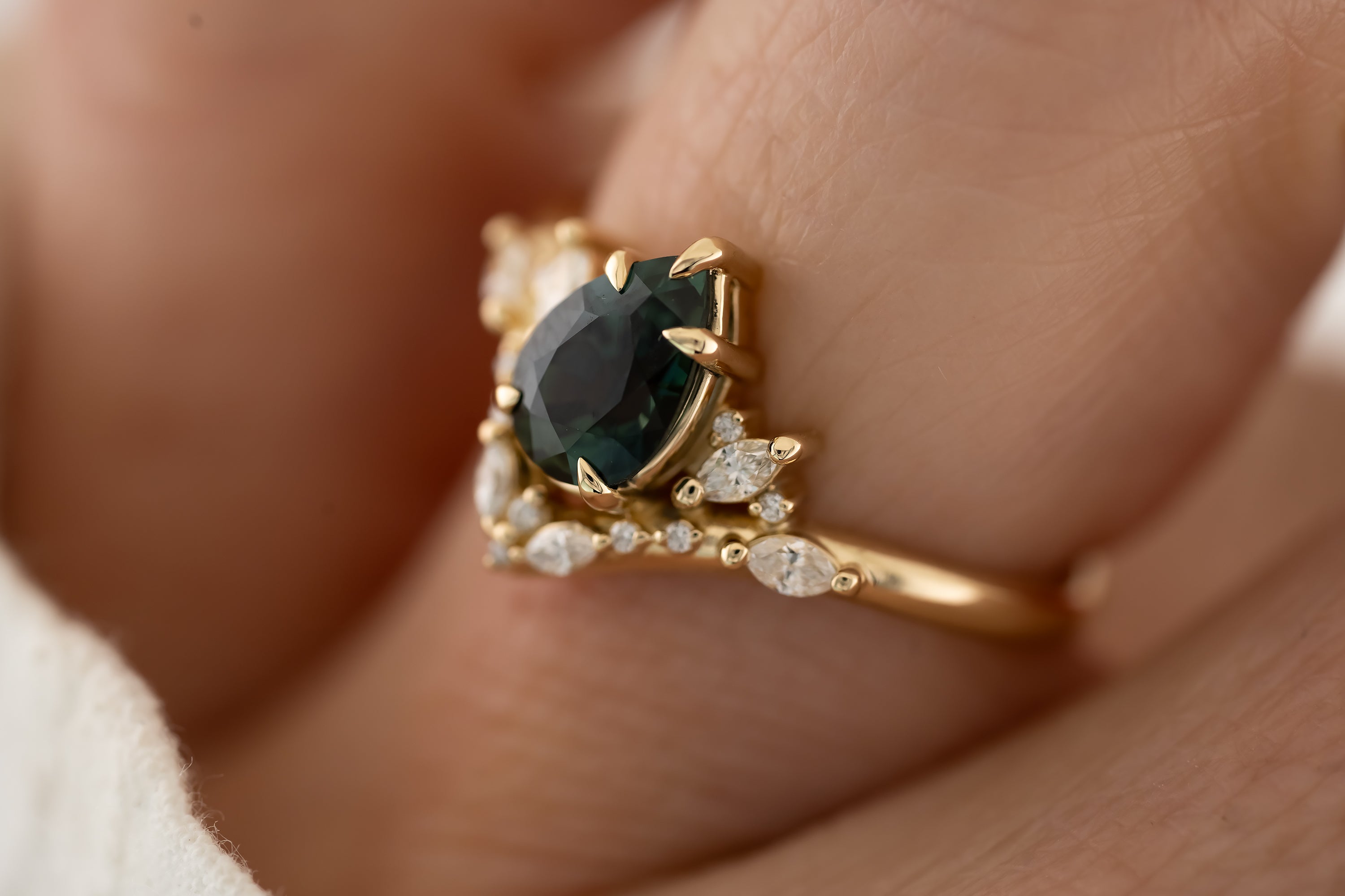 The Aurora - 1.33 CT Pear Teal Sapphire Ring - Lavender Creek Gems