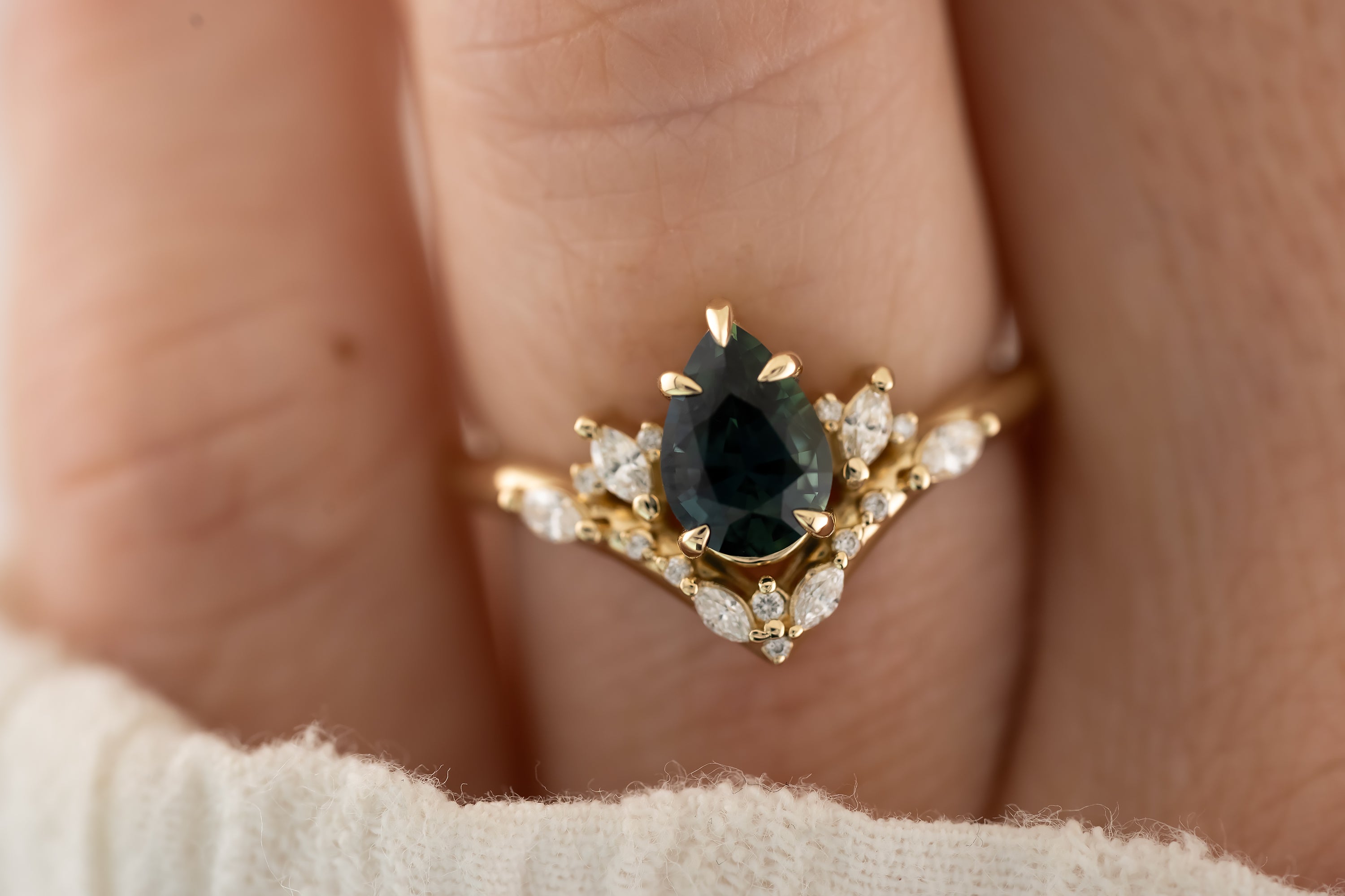 The Aurora - 1.33 CT Pear Teal Sapphire Ring - Lavender Creek Gems