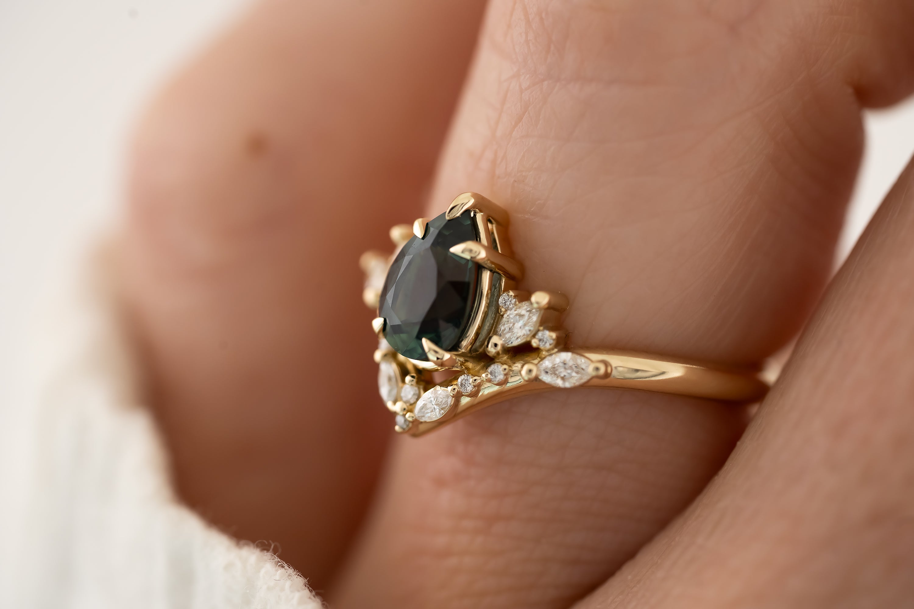 The Aurora - 1.33 CT Pear Teal Sapphire Ring - Lavender Creek Gems