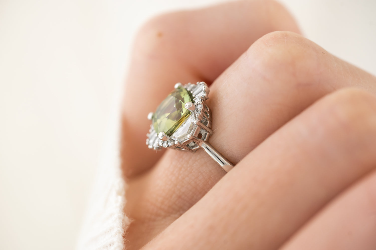 The Yara Ring | 3.4 CT Cushion Green Montana Sapphire - Lavender Creek Gems