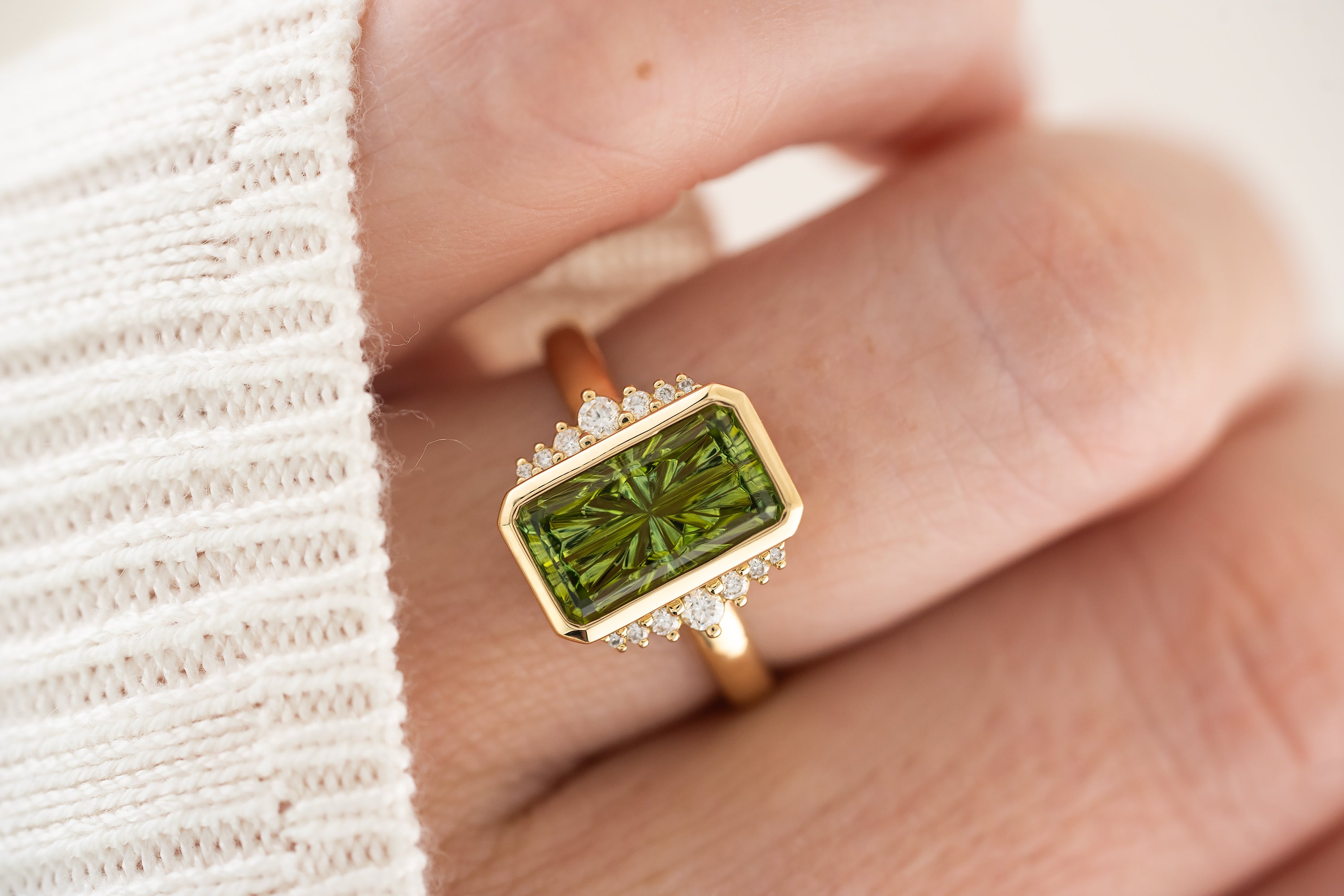 The Elysia Ring | 3 CT Rectangular Starbrite™ Deep Green Tourmaline - Lavender Creek Gems
