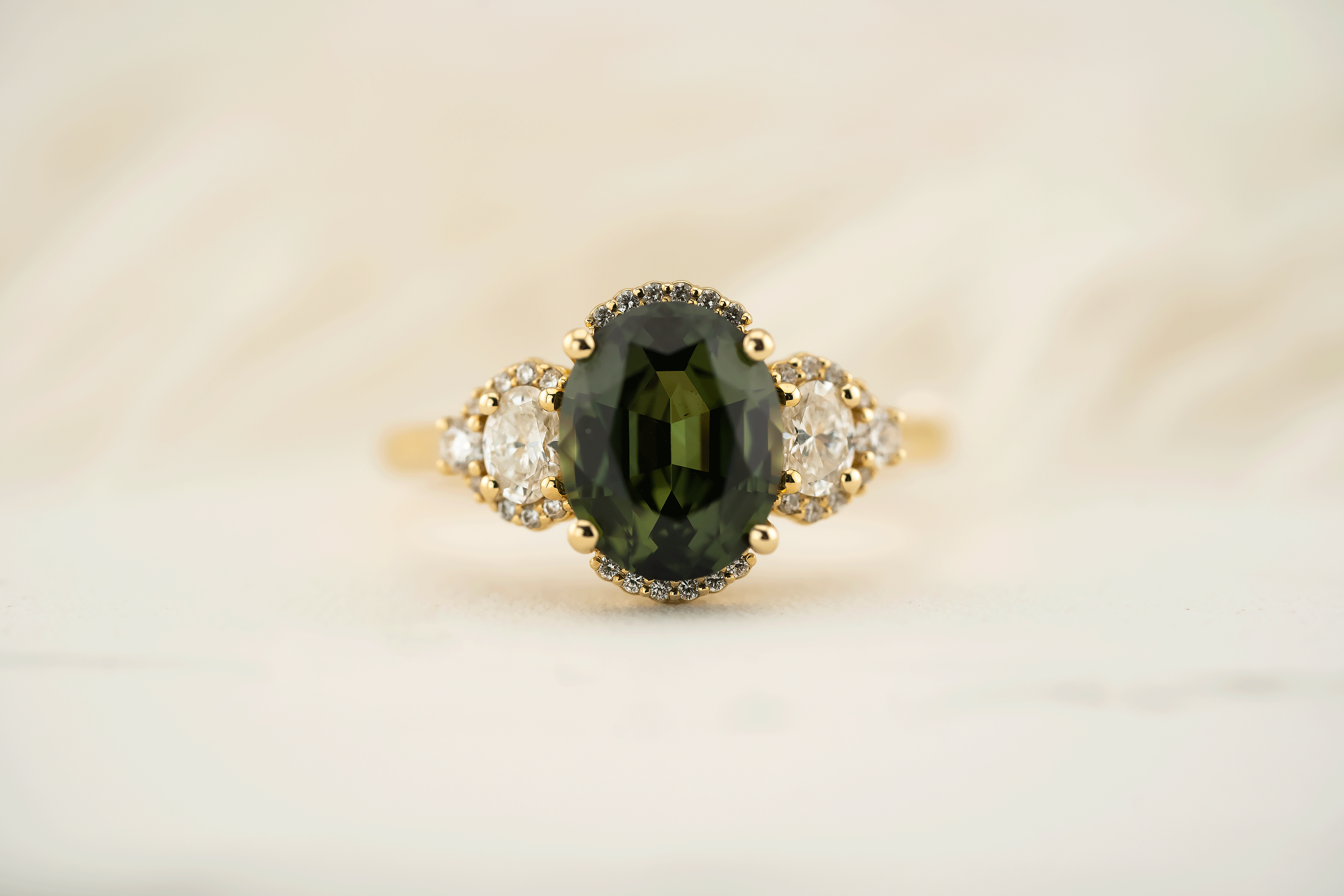 The Cypress Ring | 3.09 CT Oval Forest Green Australian Sapphire - Lavender Creek Gems