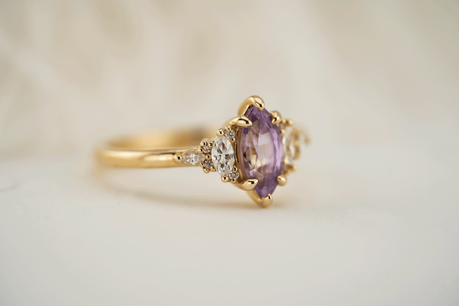 The Low Maeve Ring | 0.94 CT Purple Marquise Sapphire - Lavender Creek Gems