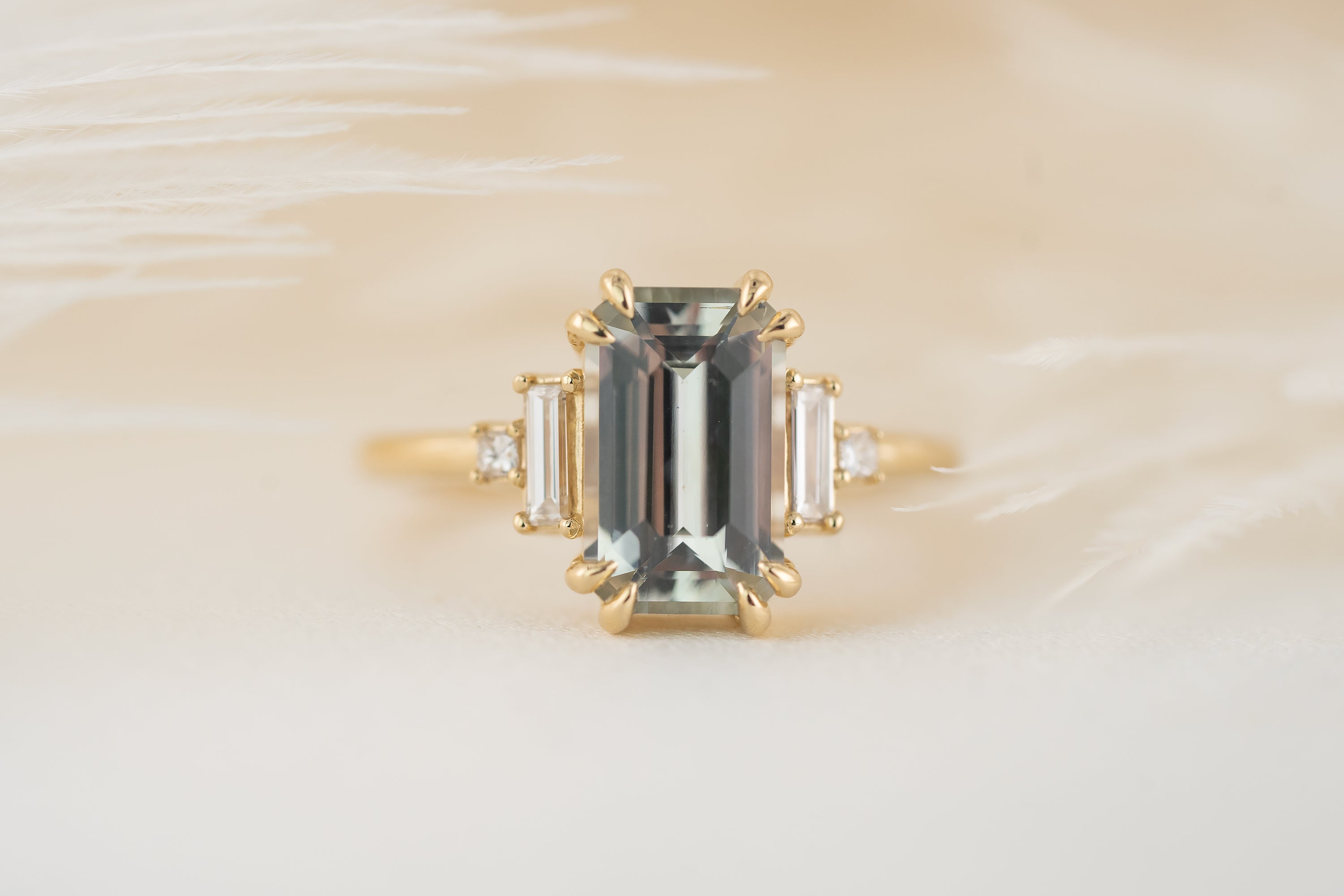 The Mira Ring | 3.2 CT Emerald Cut Steel Gray/Blue Sapphire - Lavender Creek Gems