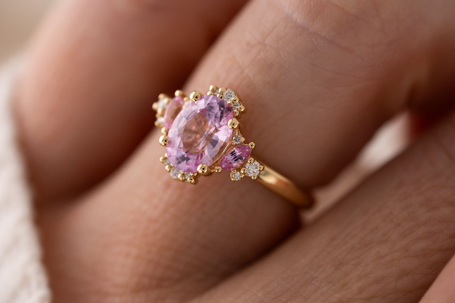The Naevia Ring | 1.8 CT Oval Light Pink Sapphire + Light Pink Sapphire Accents - Lavender Creek Gems