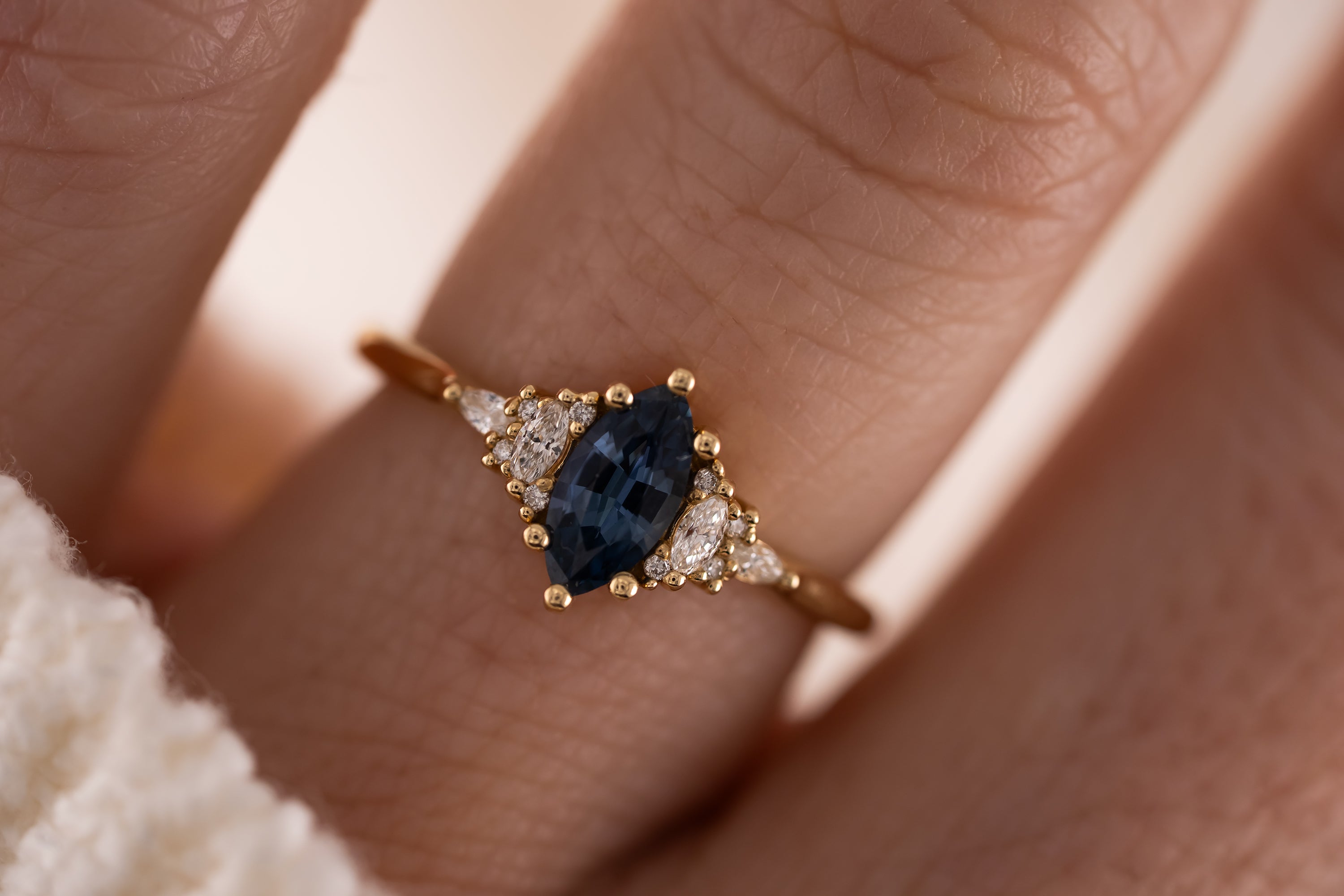The Mini Maeve Ring | 0.57 CT Marquise Blue Sapphire - Lavender Creek Gems