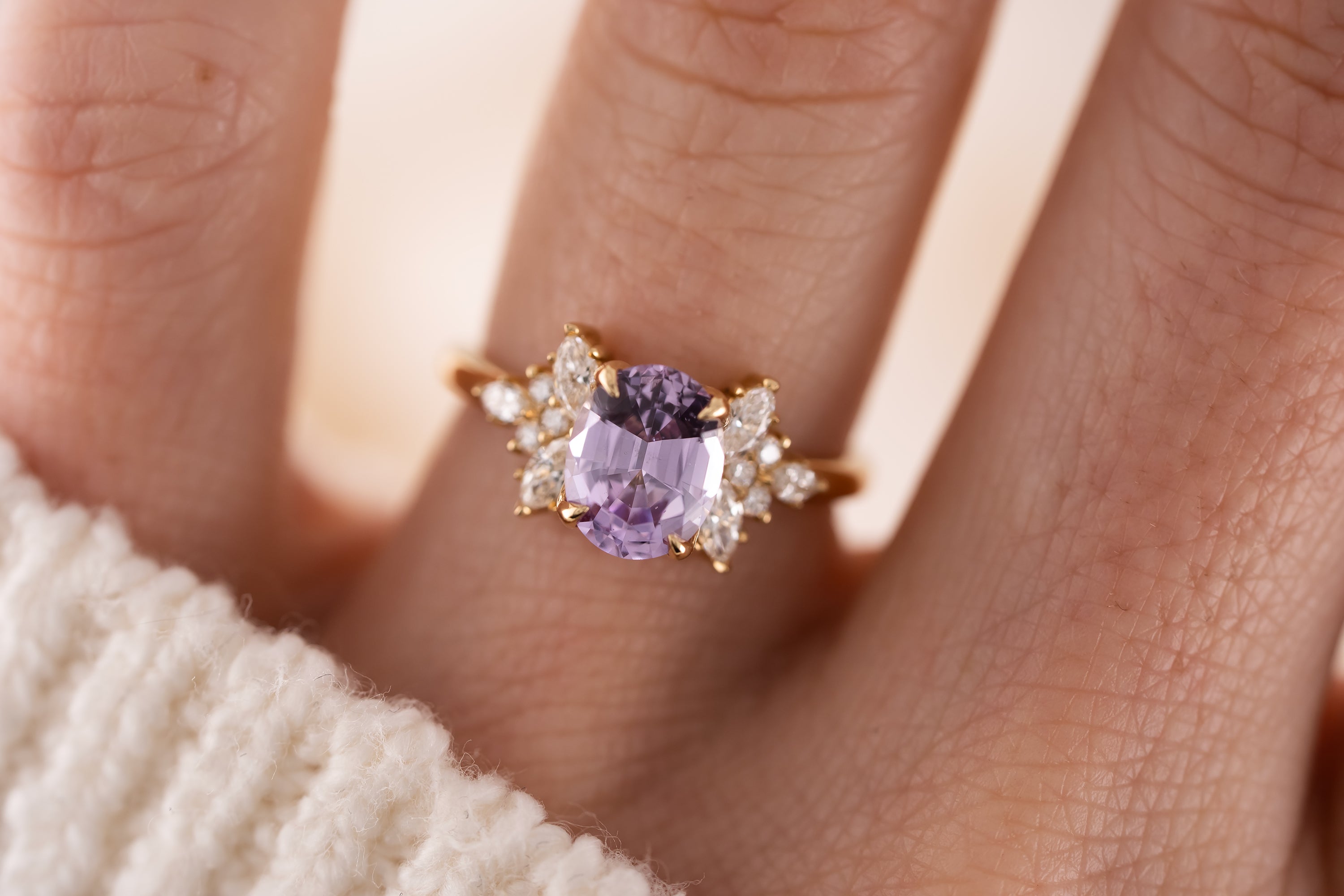 The Veraine Ring | 2.03 CT Oval Light Purple Sapphire - Lavender Creek Gems