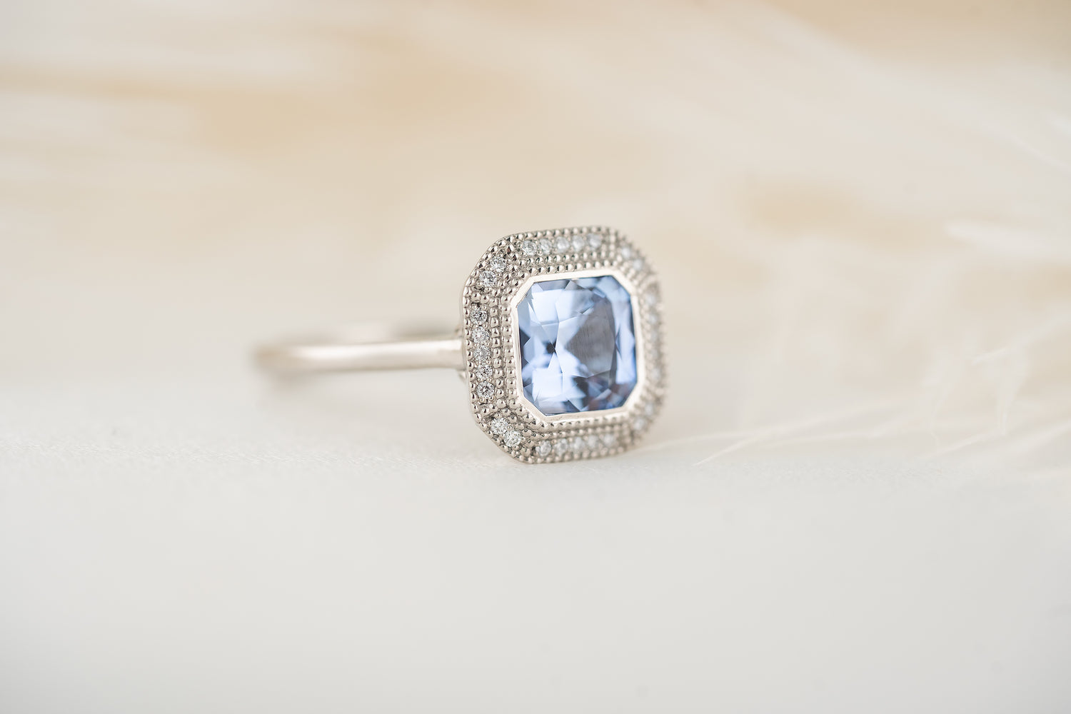 The Satine Ring | 1.95 CT Asscher Cornflower Blue Sapphire - Lavender Creek Gems