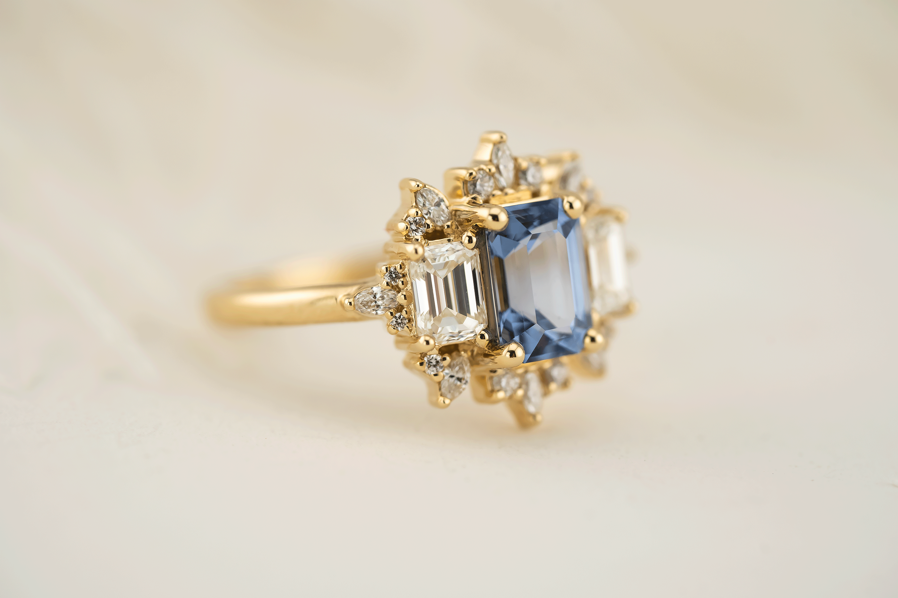 The Marial Ring | 1.51 Cornflower Blue Emerald Cut Sapphire - Lavender Creek Gems